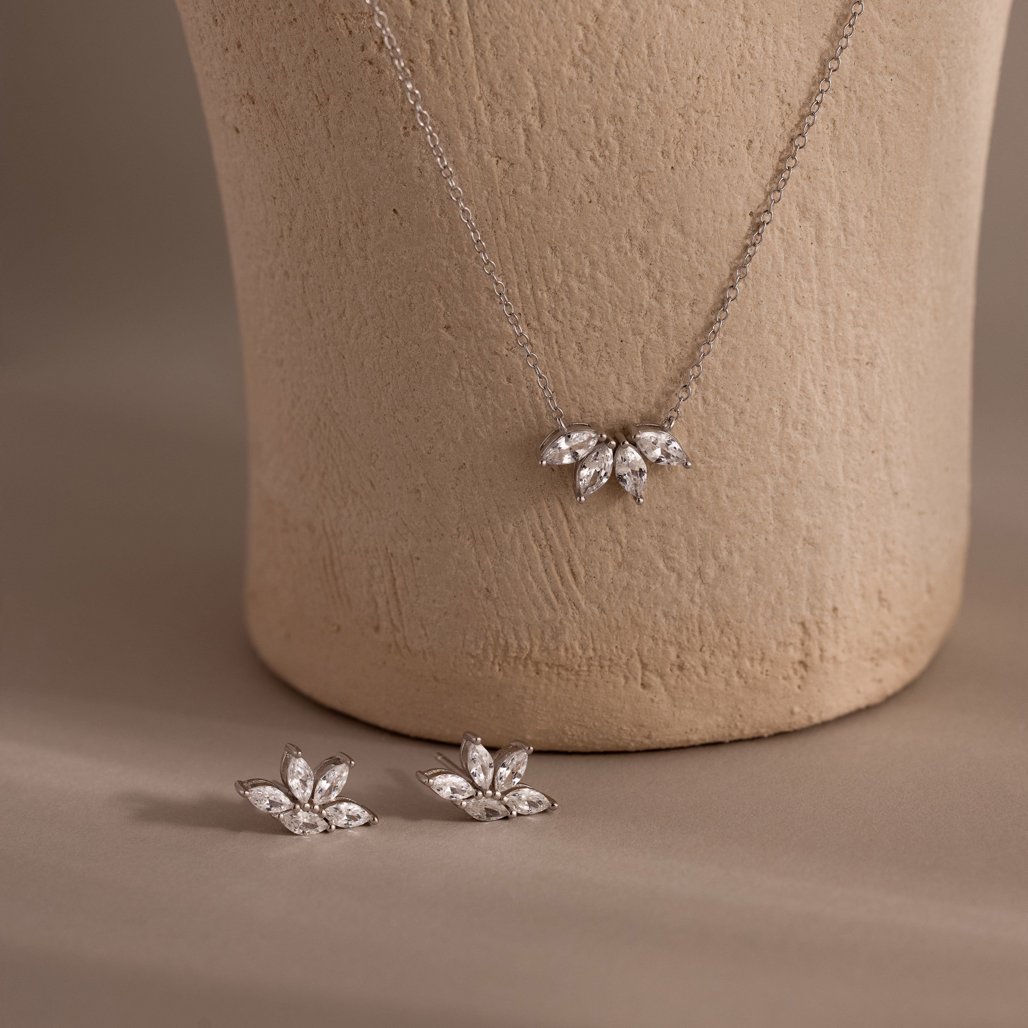 Marquise Diamond Necklace & Earrings Set in Silver - Image 3