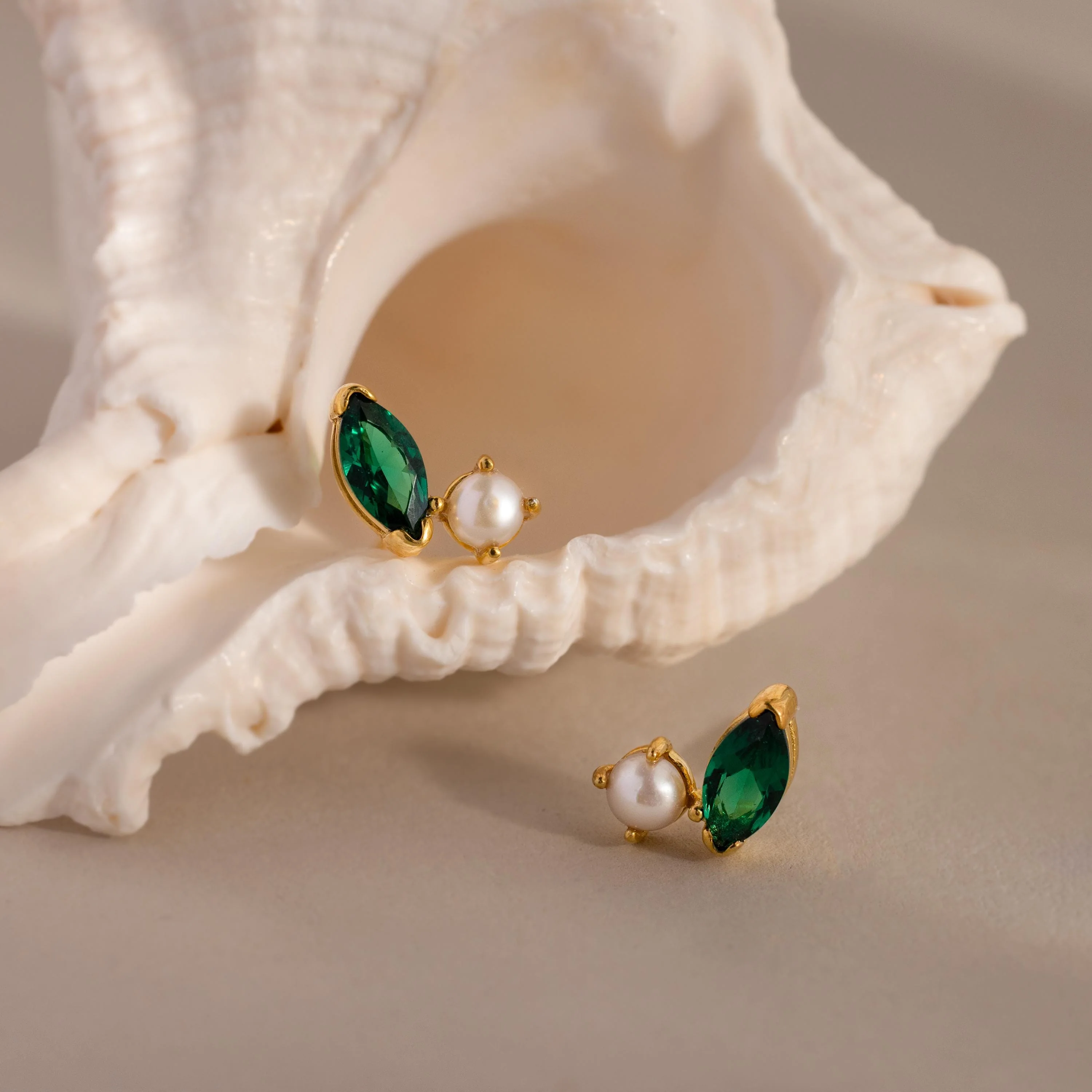 Marquise Emerald & Pearl Studs - Image 3