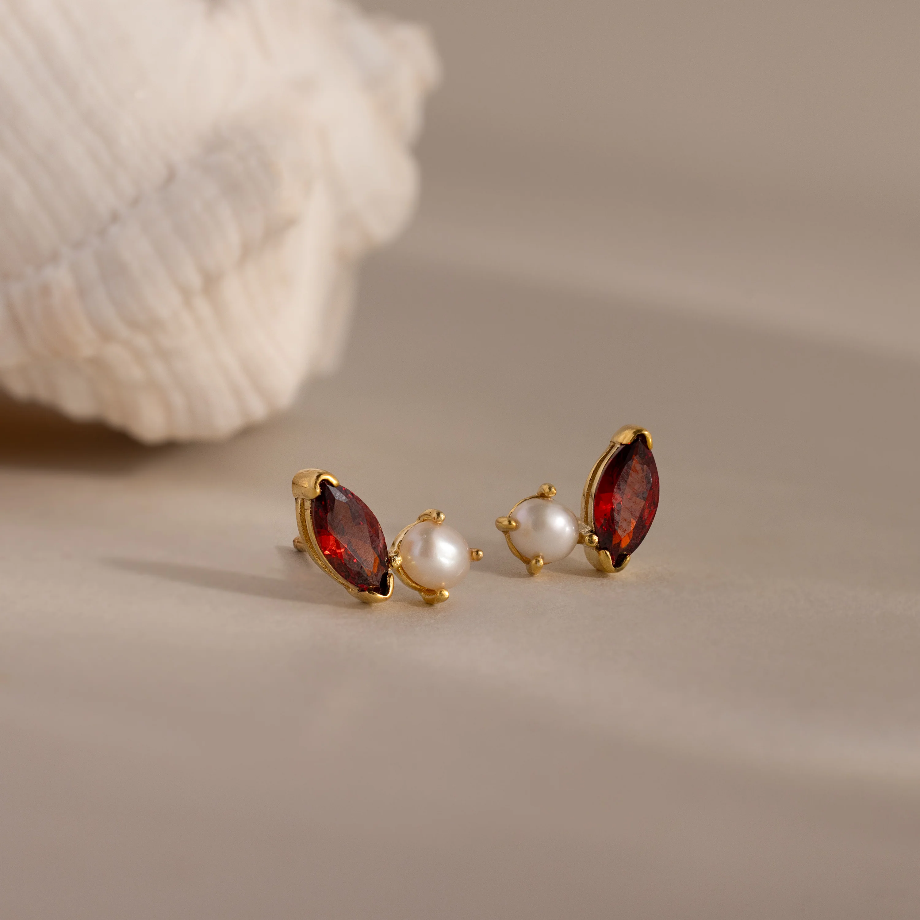 Marquise Birthstone & Pearl Studs - Image 7