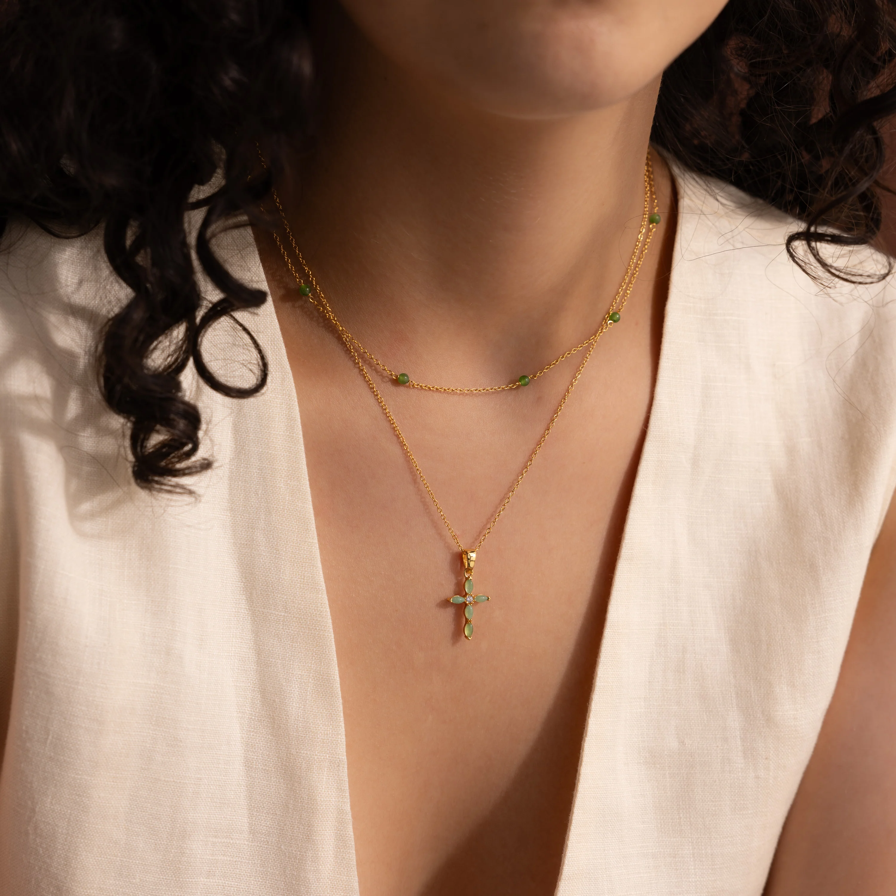 Marquise Jade Cross Necklace in 18K Gold - Image 4