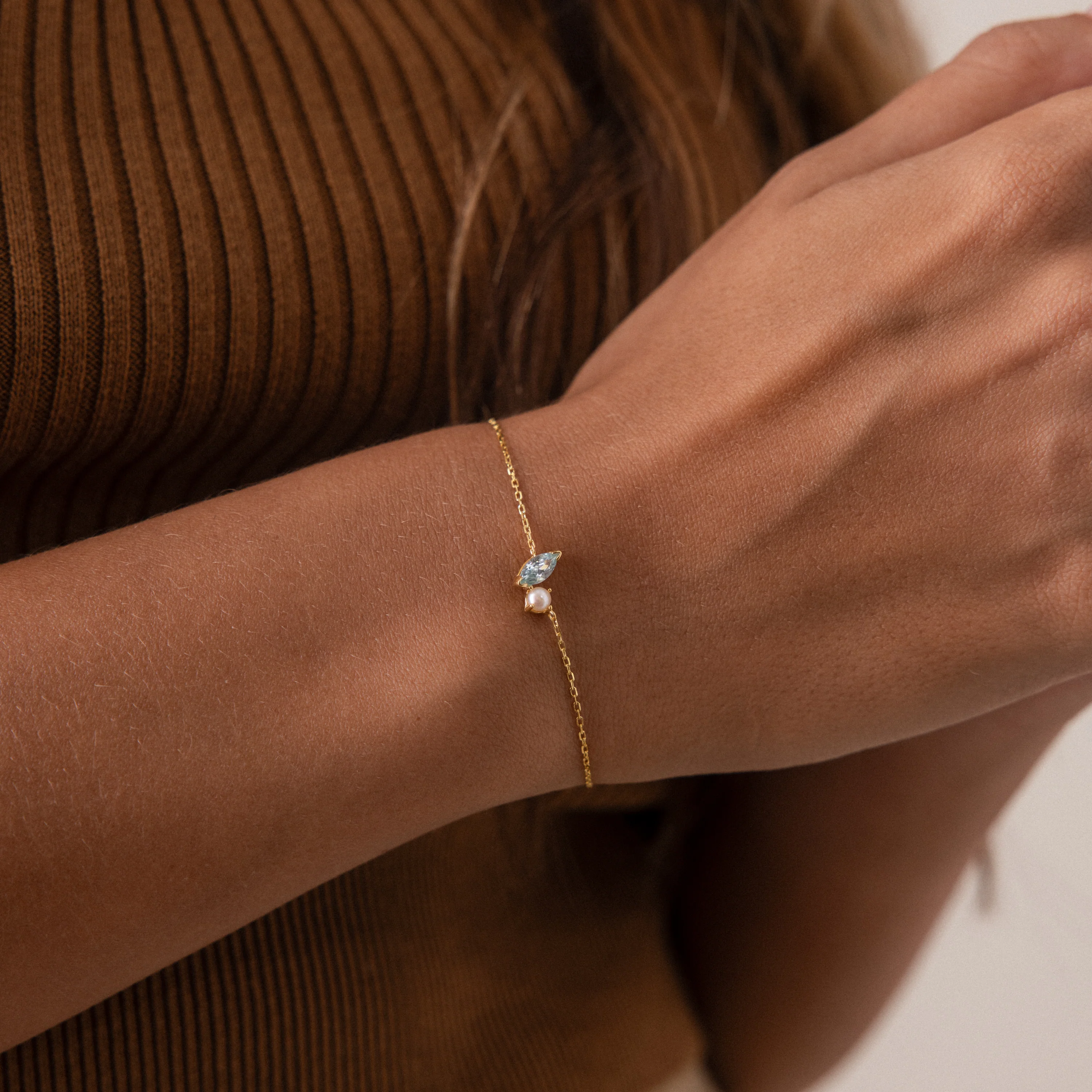 Marquise Aquamarine & Pearl Bracelet - Image 2