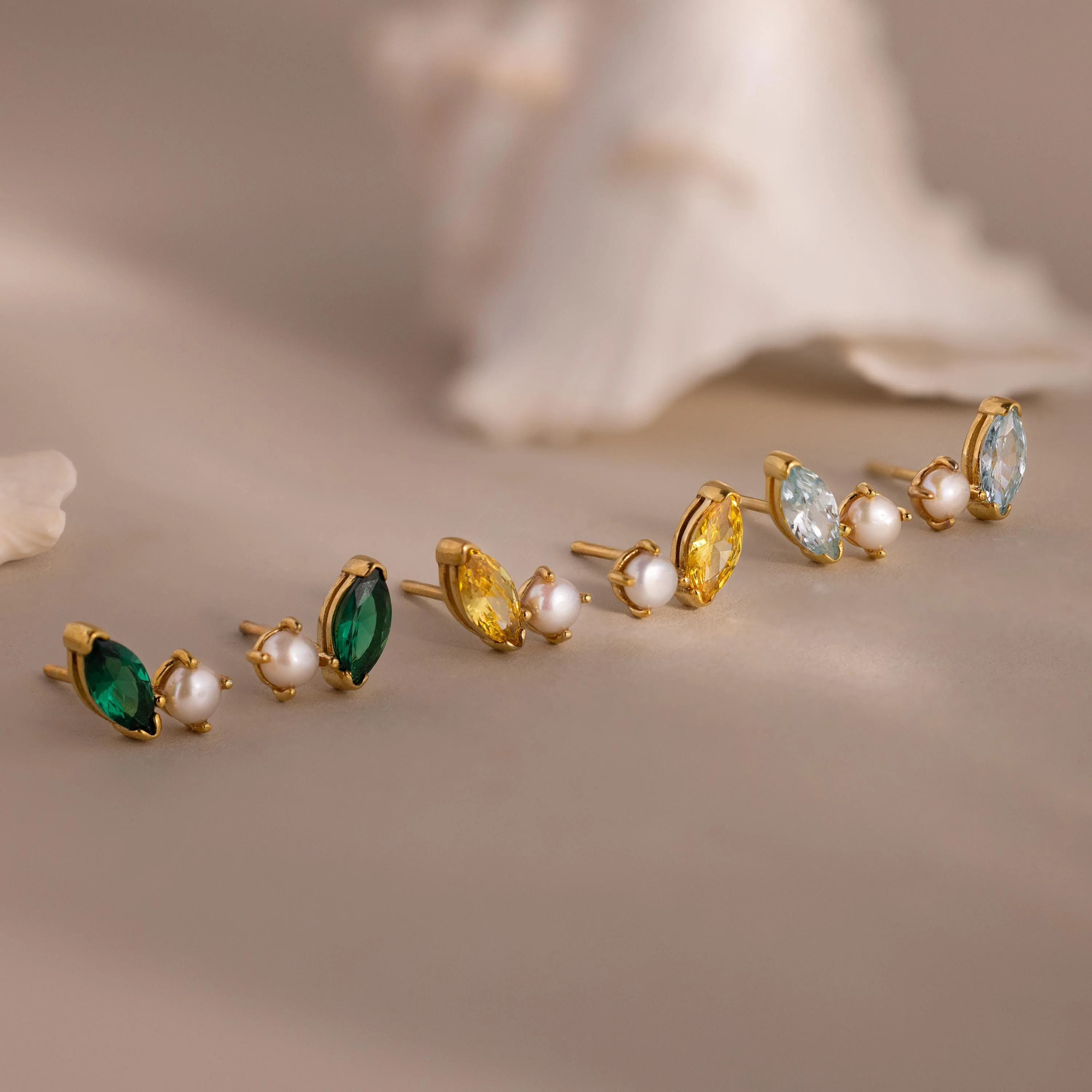 Marquise Aquamarine & Pearl Studs - Image 3
