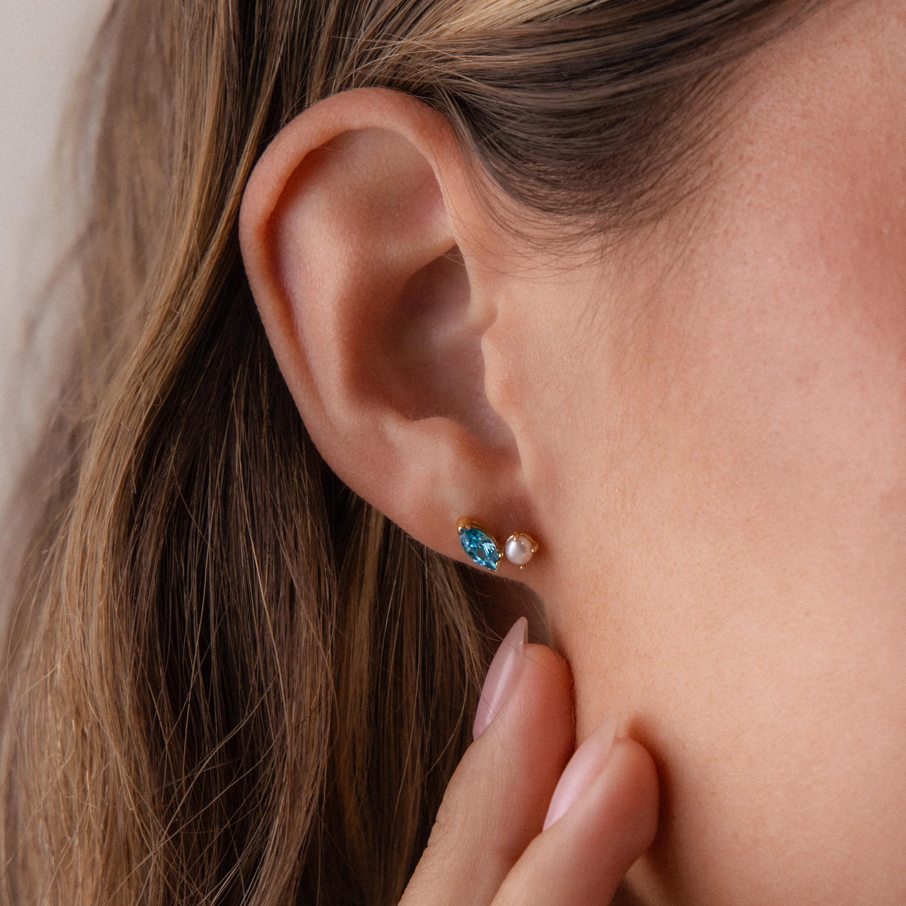 Marquise Aquamarine & Pearl Studs - Image 2