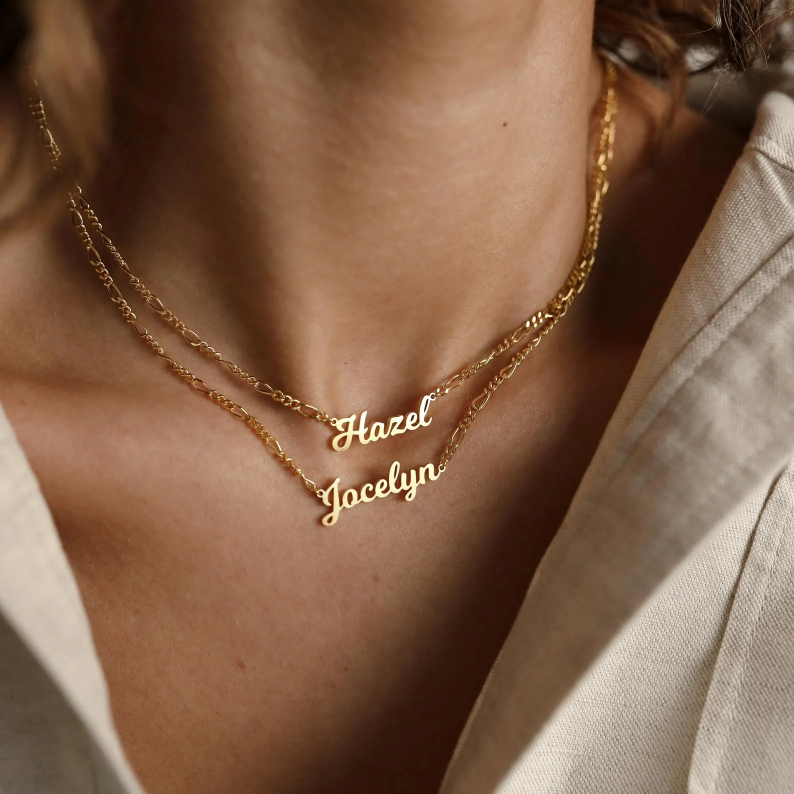 Mellow Name Necklace in Figaro Chain - Image 4