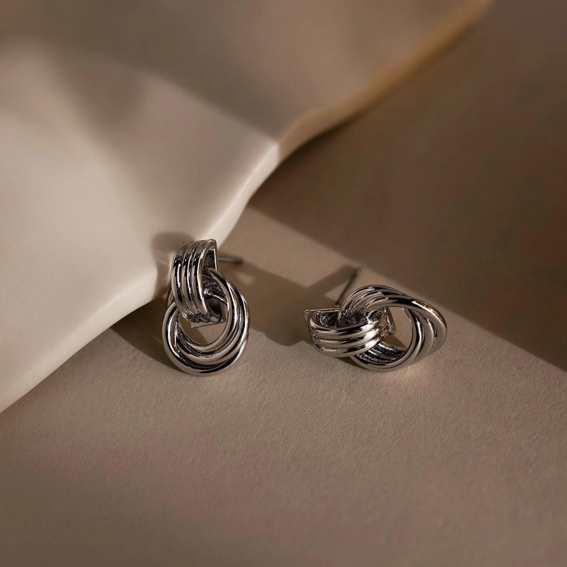 Micro Triple Knot Earrings in Silver - Image 2