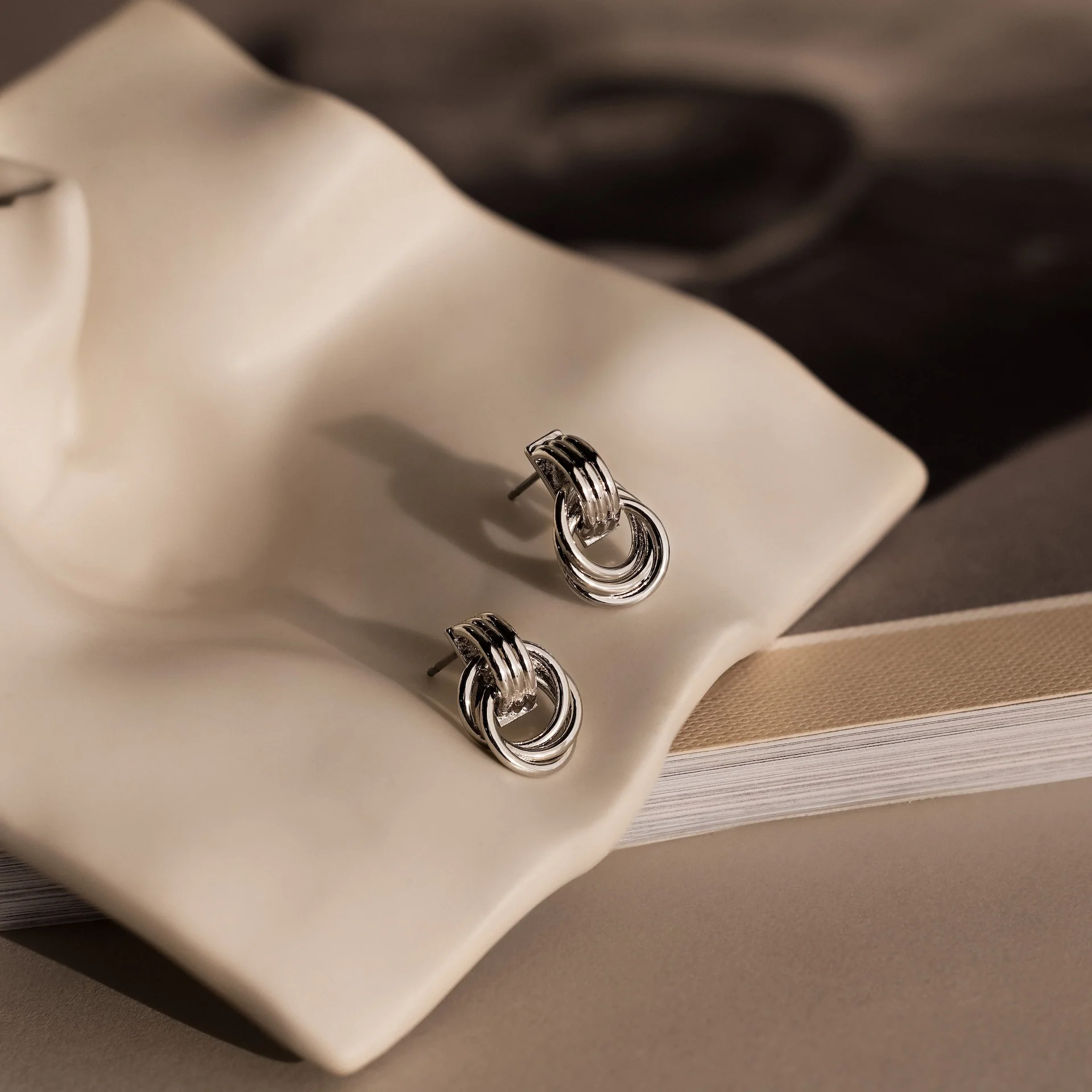 Micro Triple Knot Earrings in Silver - Image 4