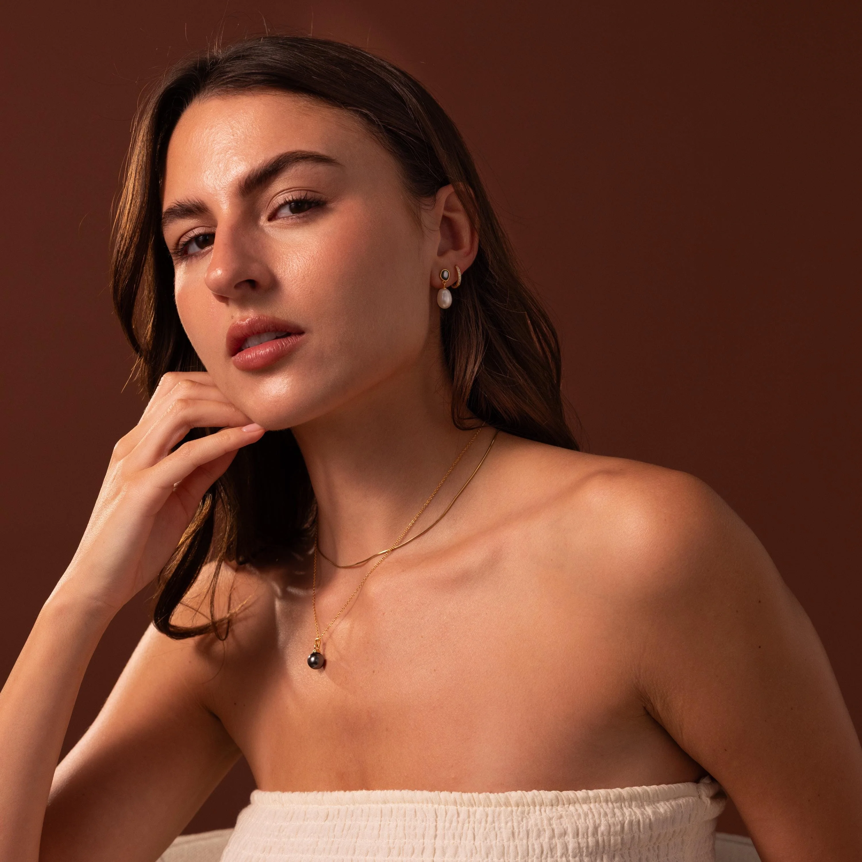 Midnight Pearl Drop Earrings in 18K Gold - Image 4