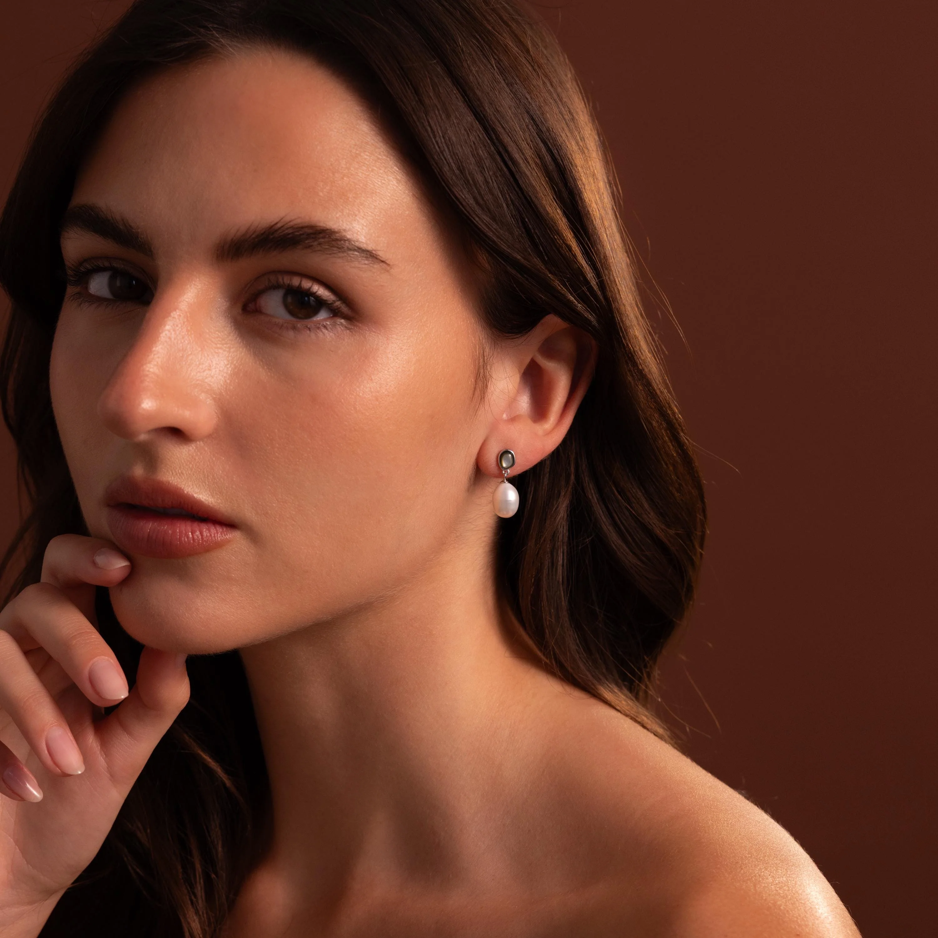 Midnight Pearl Drop Earrings in Silver - Image 4