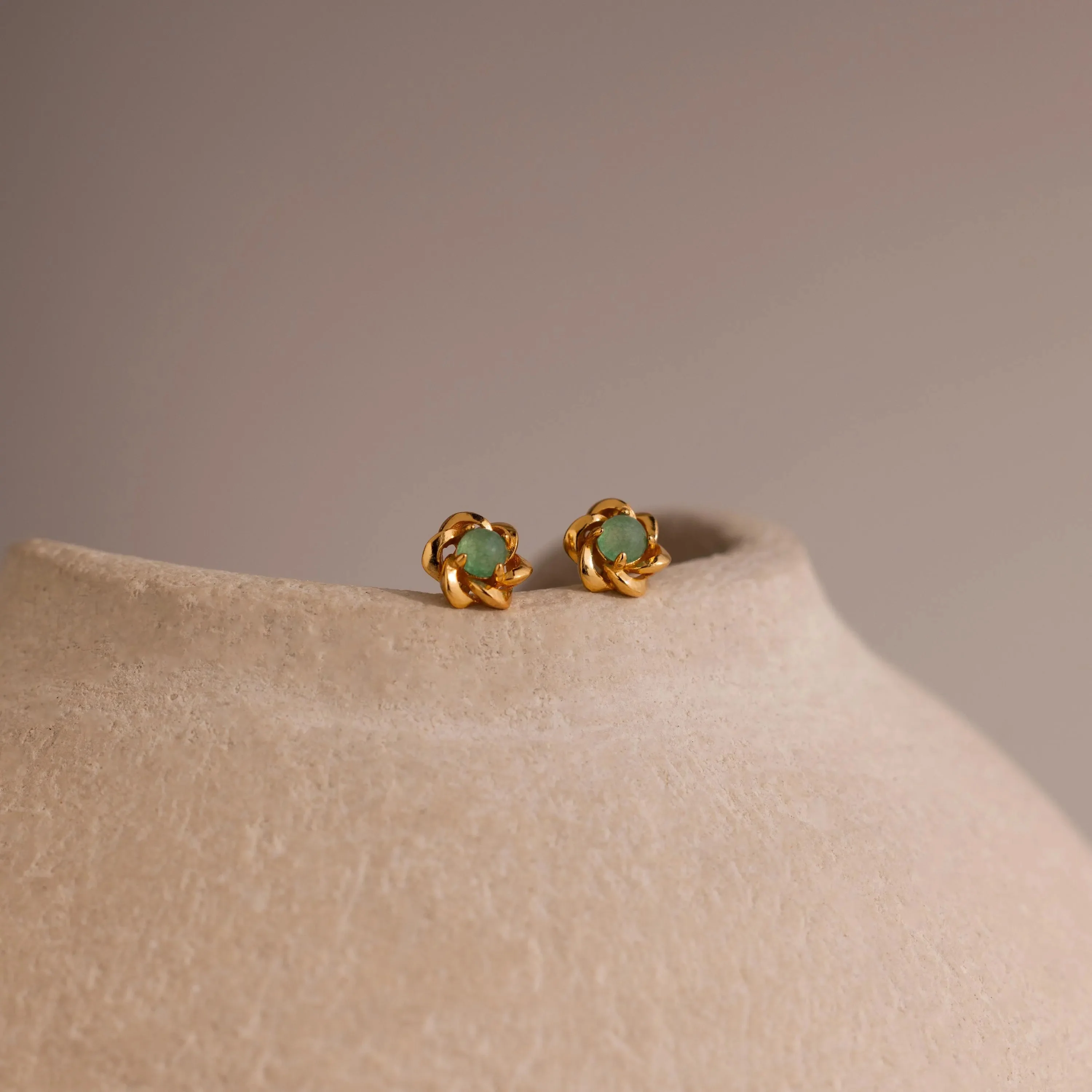 Mini Jade Flower Studs in 18K Gold - Image 3