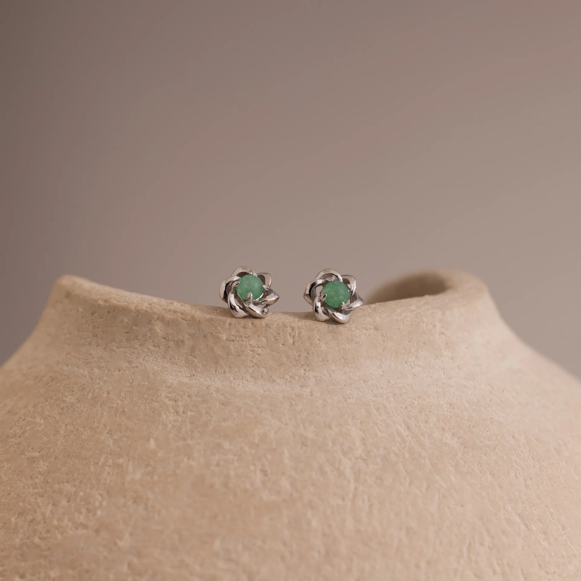 Mini Jade Flower Studs in Silver - Image 3