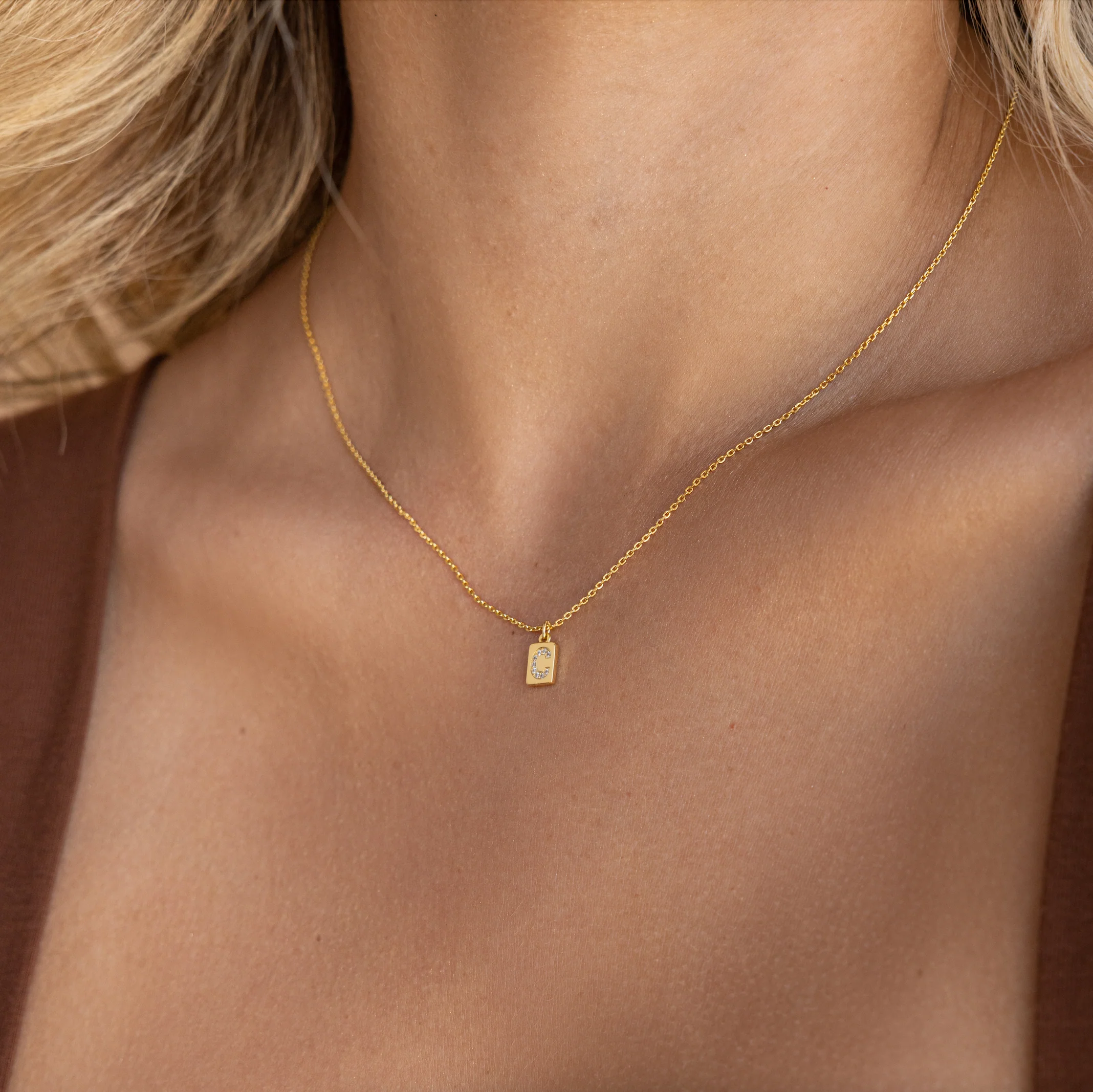Mini Pave Initial Tag Necklace - Image 2