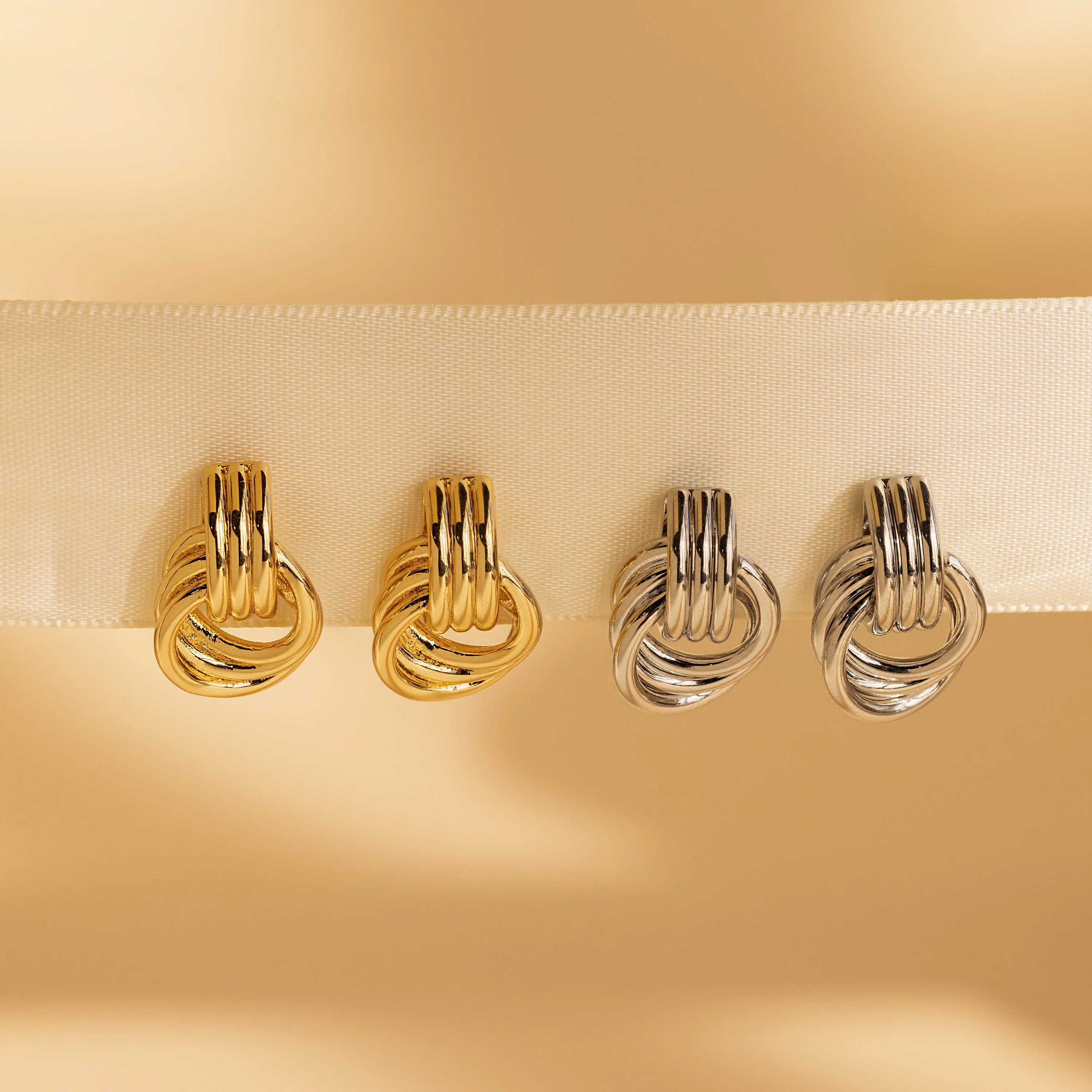 Mini Triple Knot Earrings in Silver - Image 3