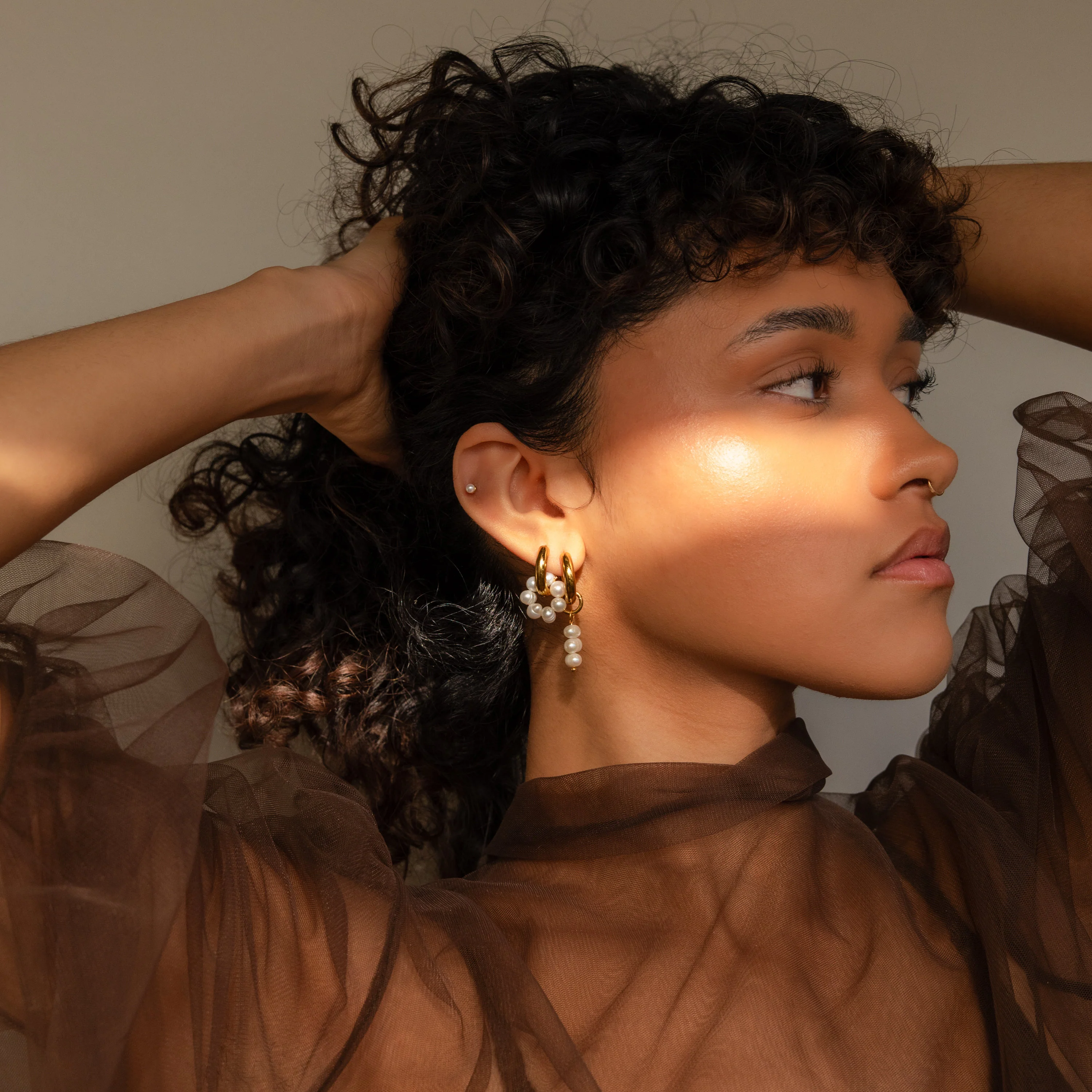 Mismatched Pearl Drop Hoops - Image 3