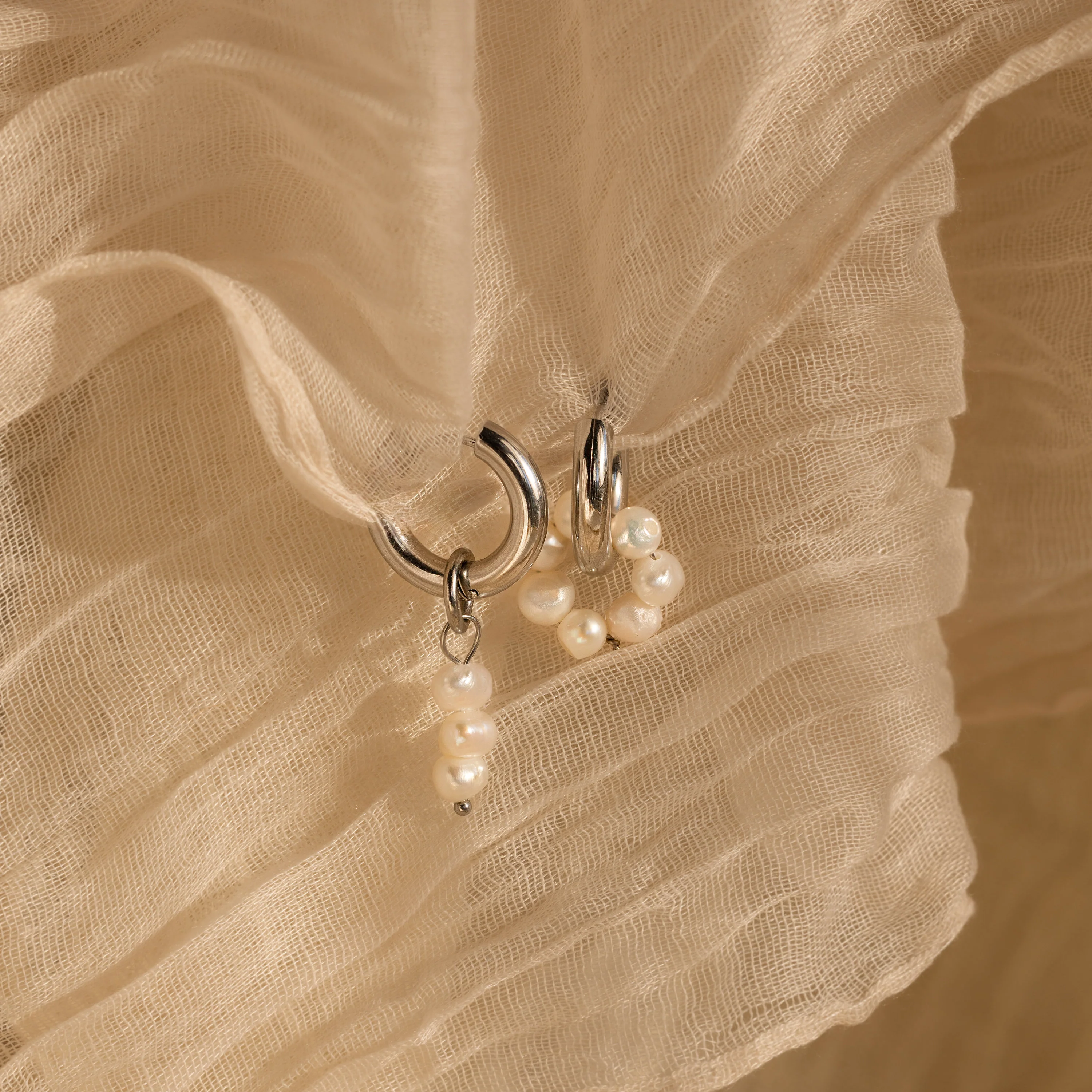 Mismatched Pearl Drop Hoops - Image 7