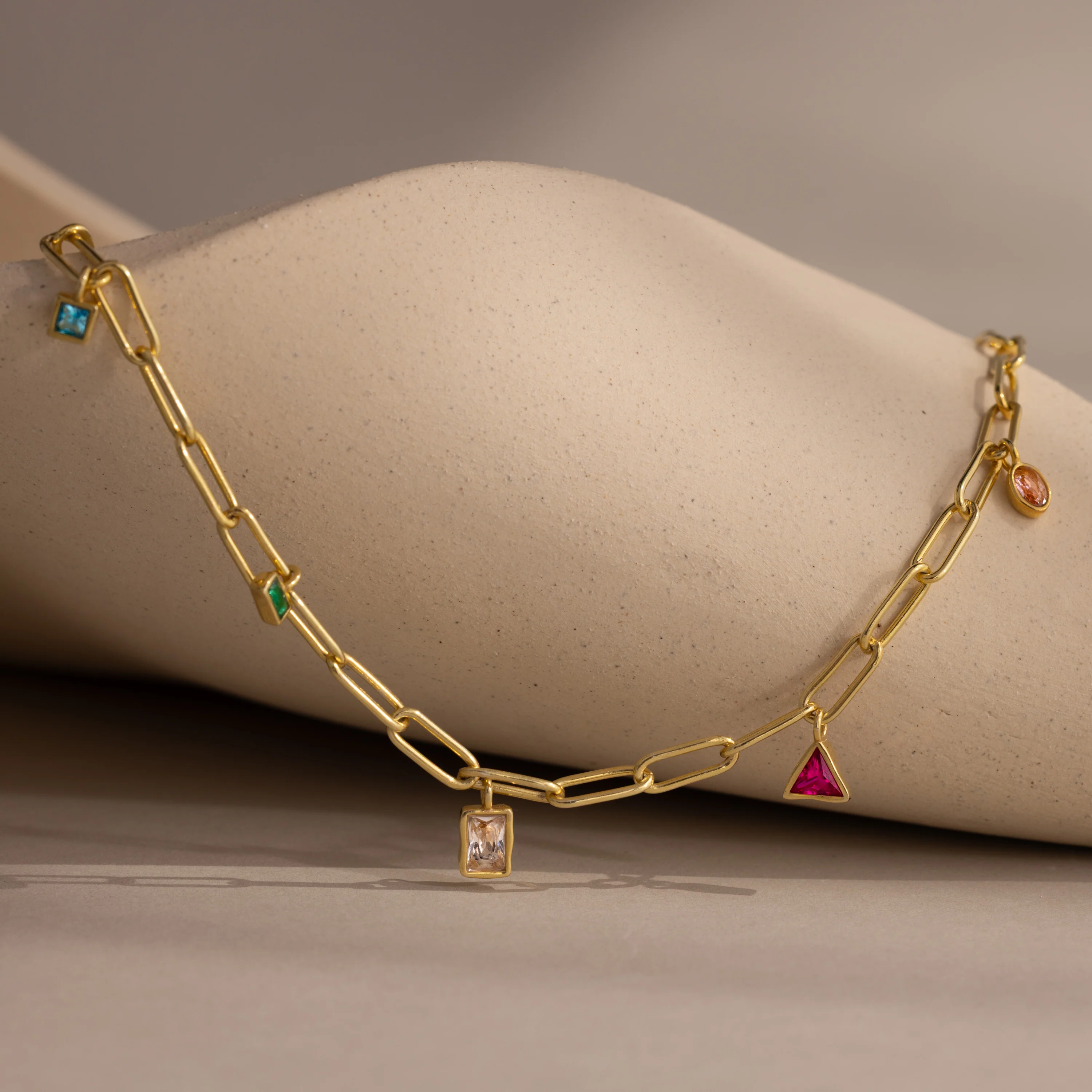 Mixed Birthstone Charm Necklace in 18K Gold - Image 5