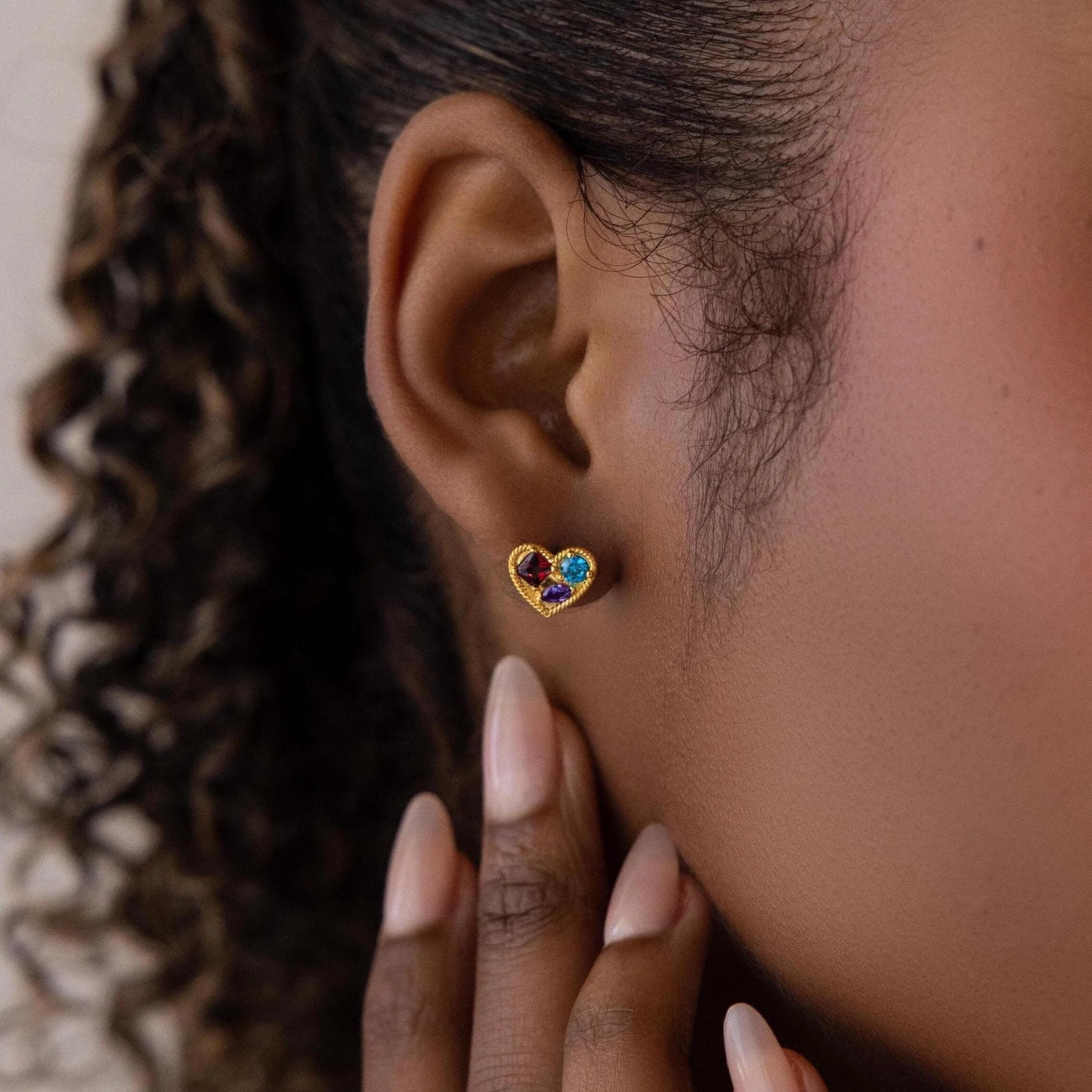 Mixed Birthstone Heart Studs - Image 2