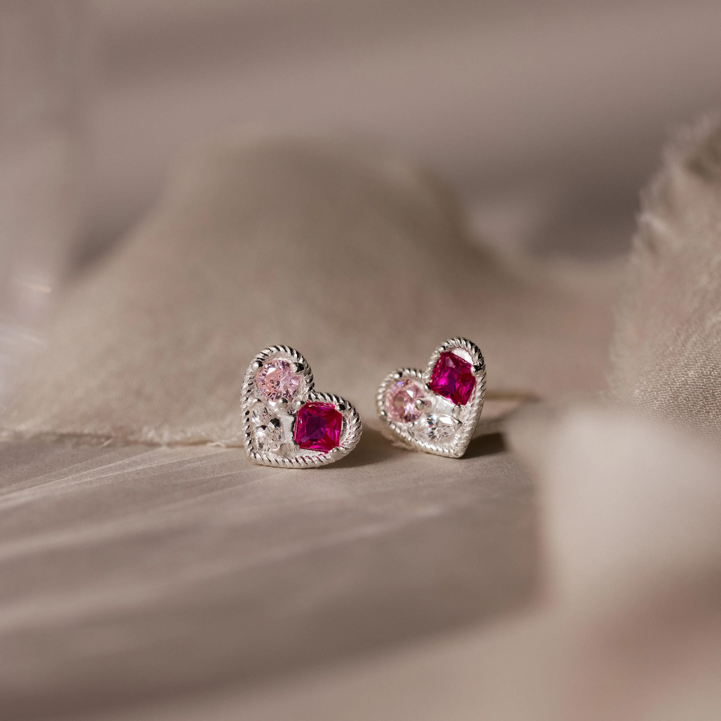 Mixed Birthstone Heart Studs - Image 5