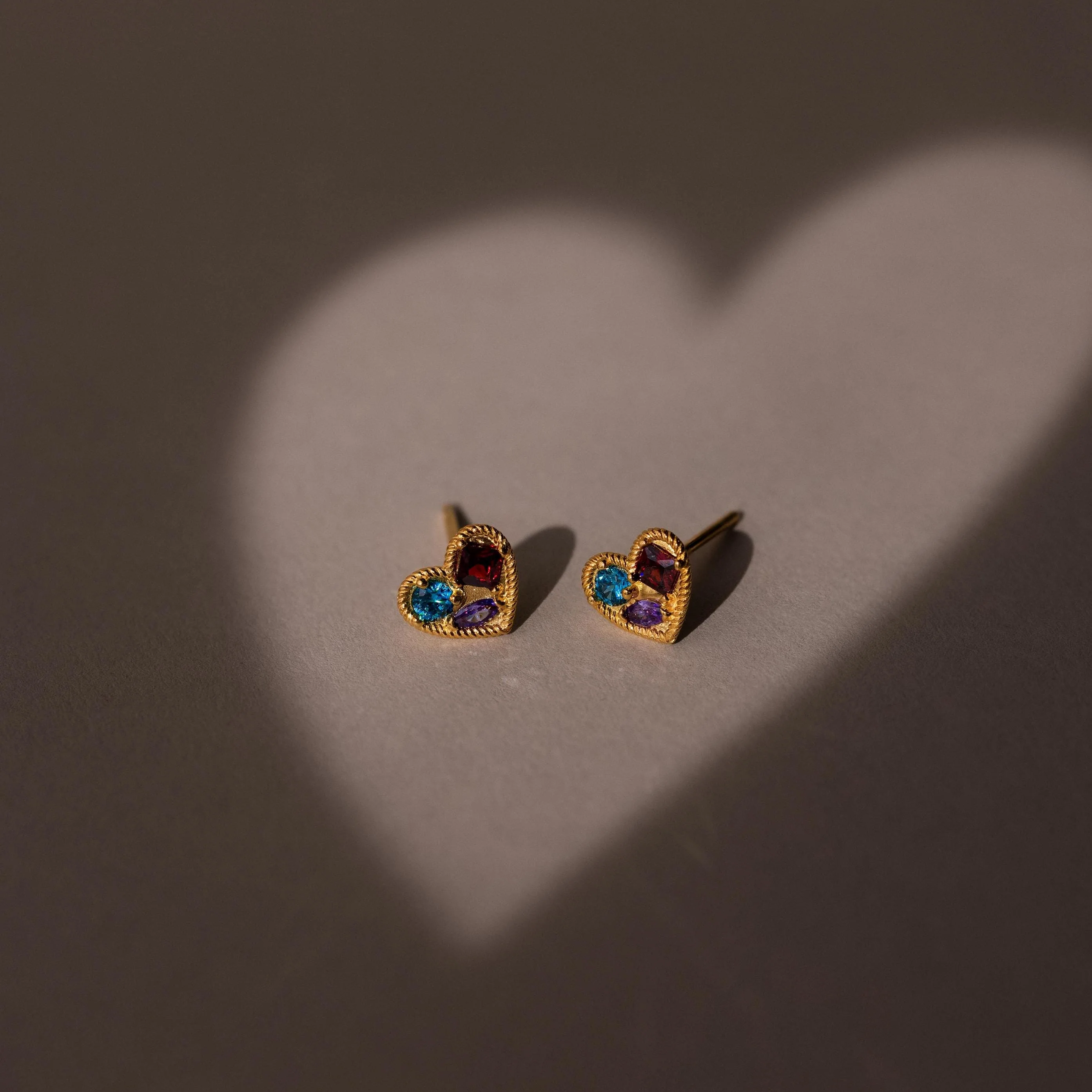 Mixed Birthstone Heart Studs - Image 7