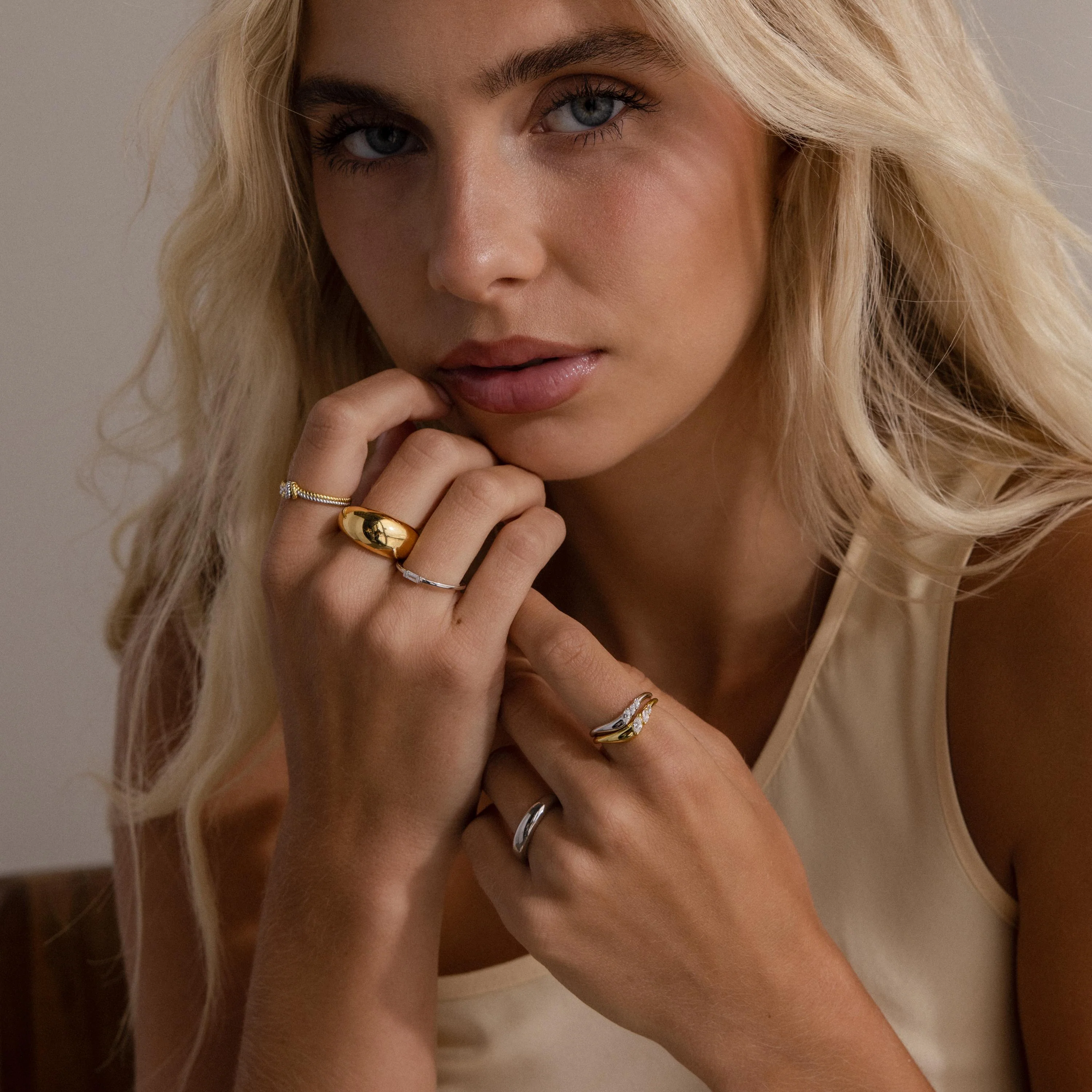 Mixed Metal Diamond Curve Ring Set - Image 6