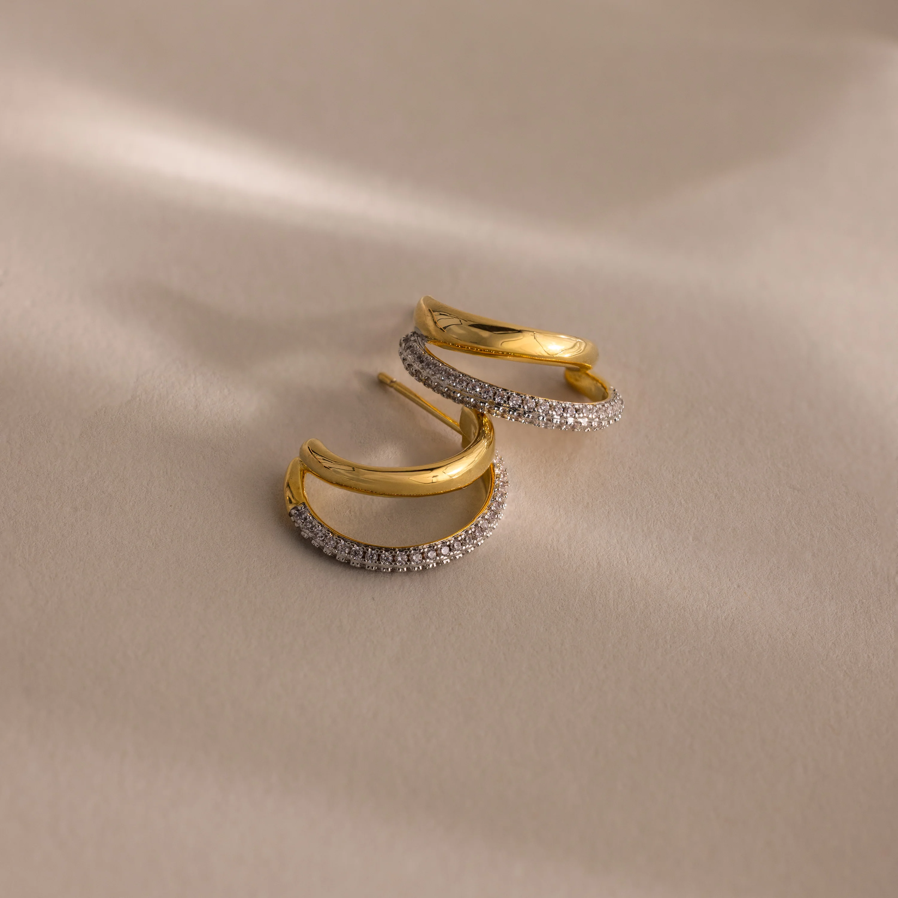 Mixed Metal Duo Pave Hoops - Image 3