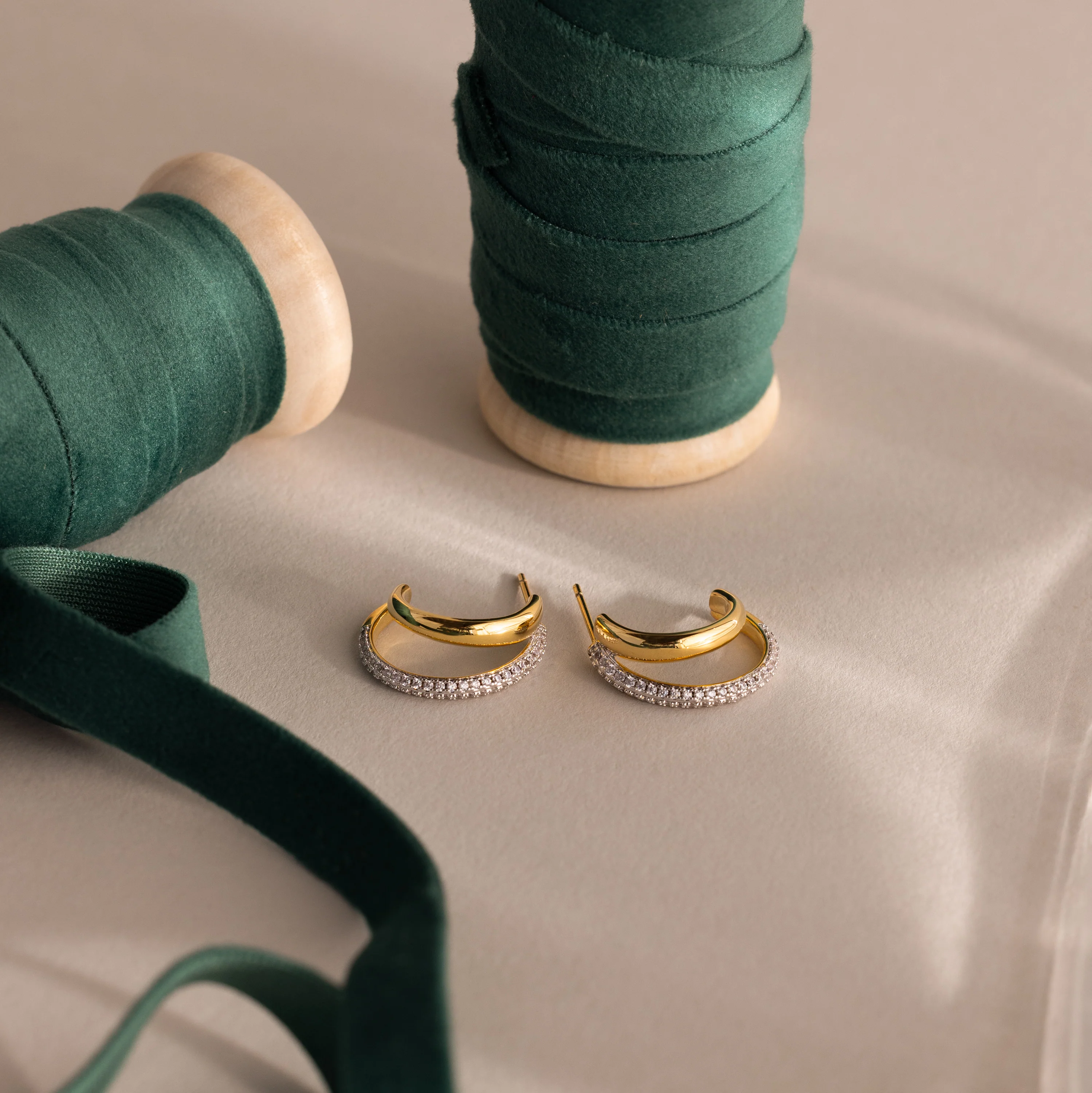 Mixed Metal Duo Pave Hoops - Image 7