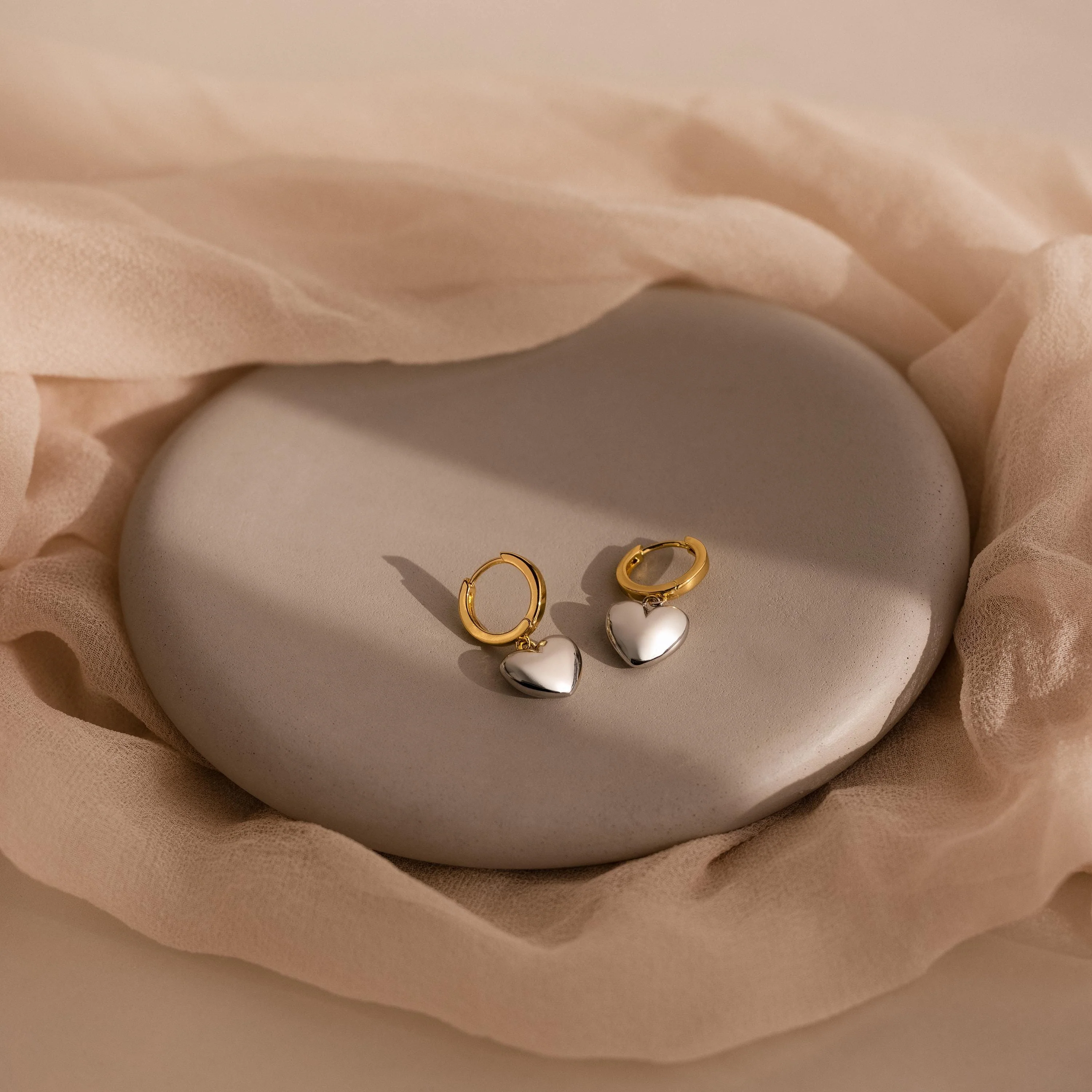 Mixed Metal Heart Huggies - Image 3