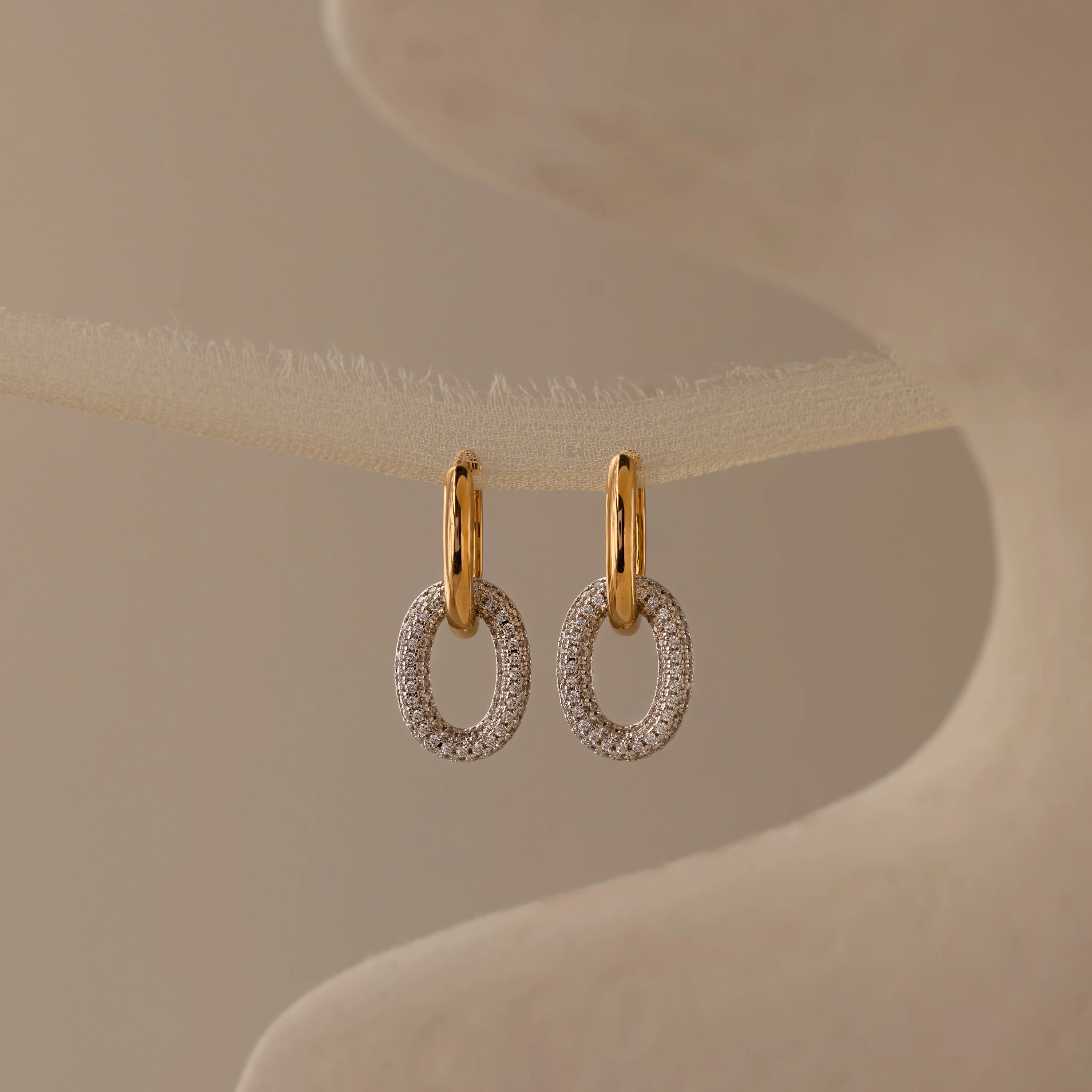 Mixed Metal Linked Pave Hoops - Image 7