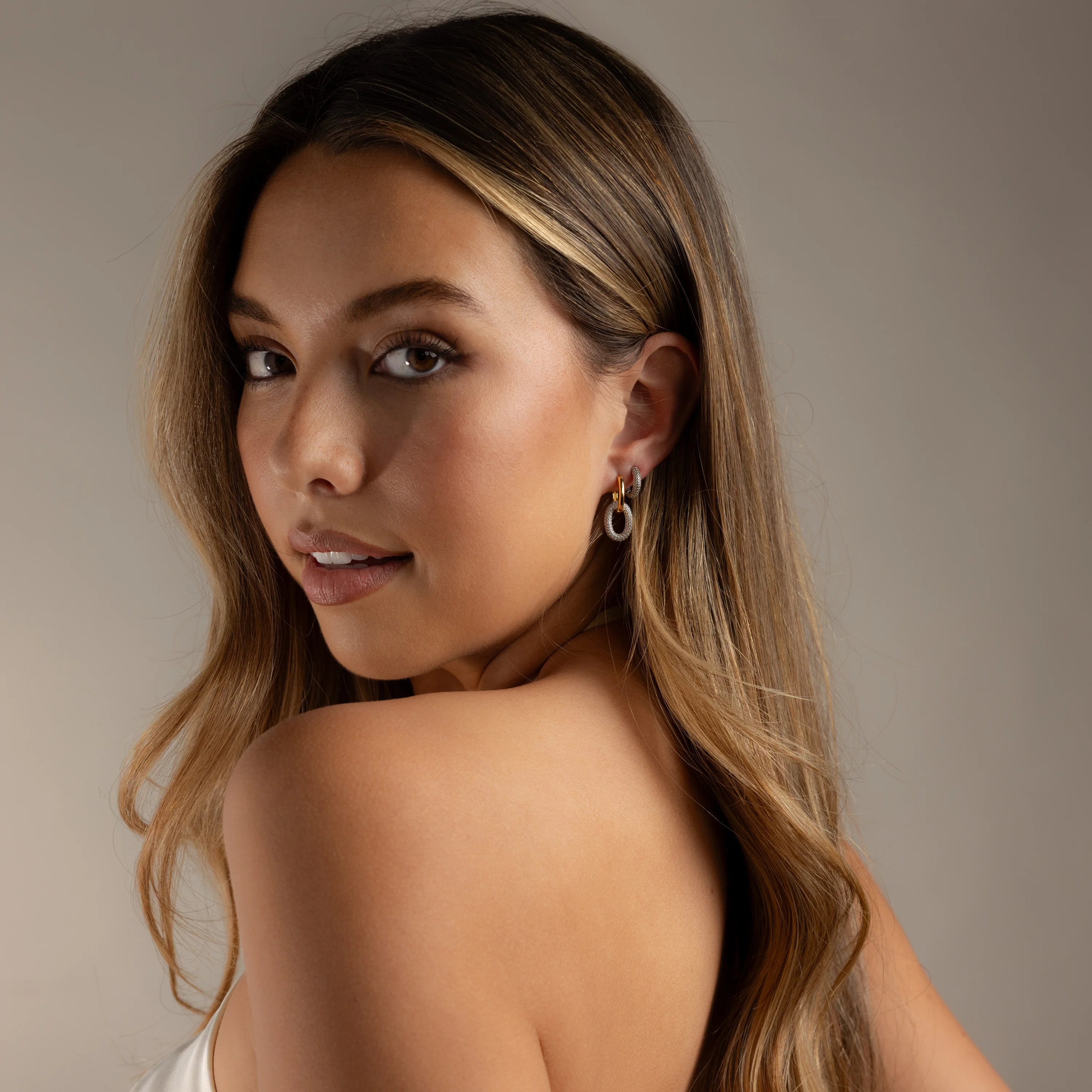 Mixed Metal Linked Pave Hoops - Image 8
