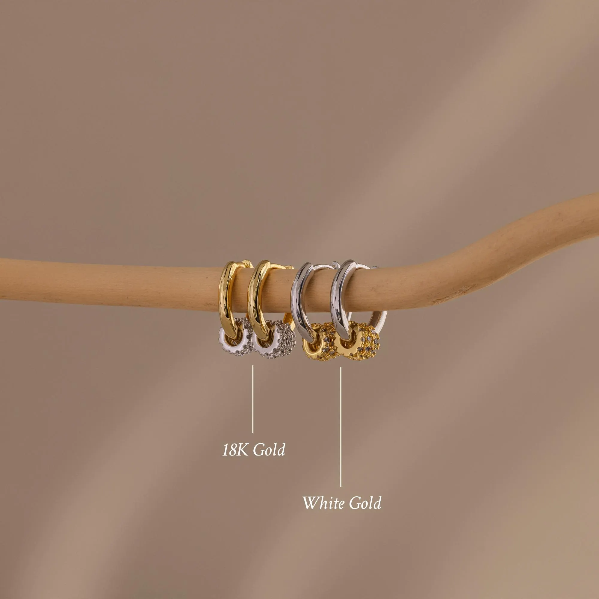 Mixed Metal Pave Hoops in Silver - Image 3
