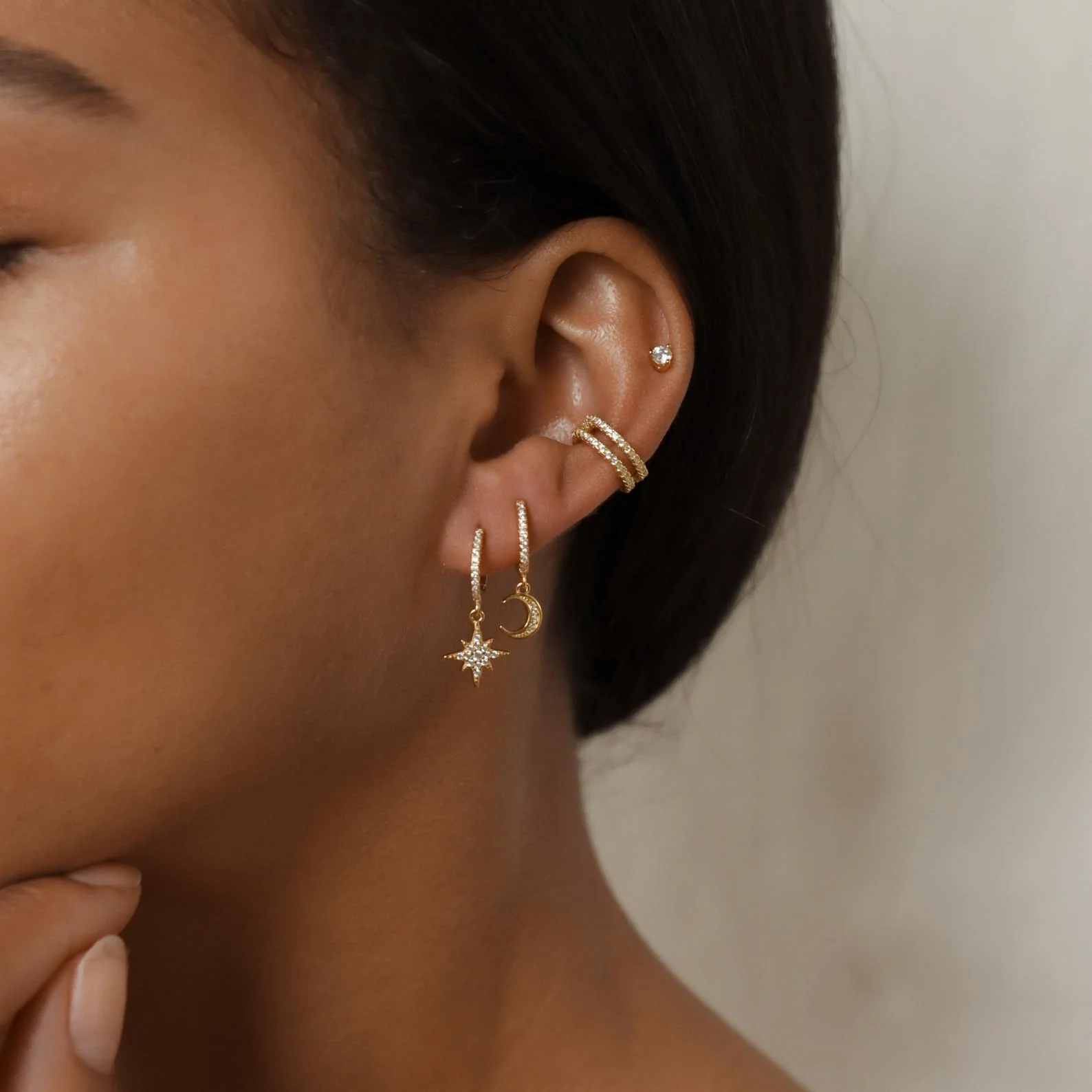 Moon and Star Huggies in 18K Gold - Image 3