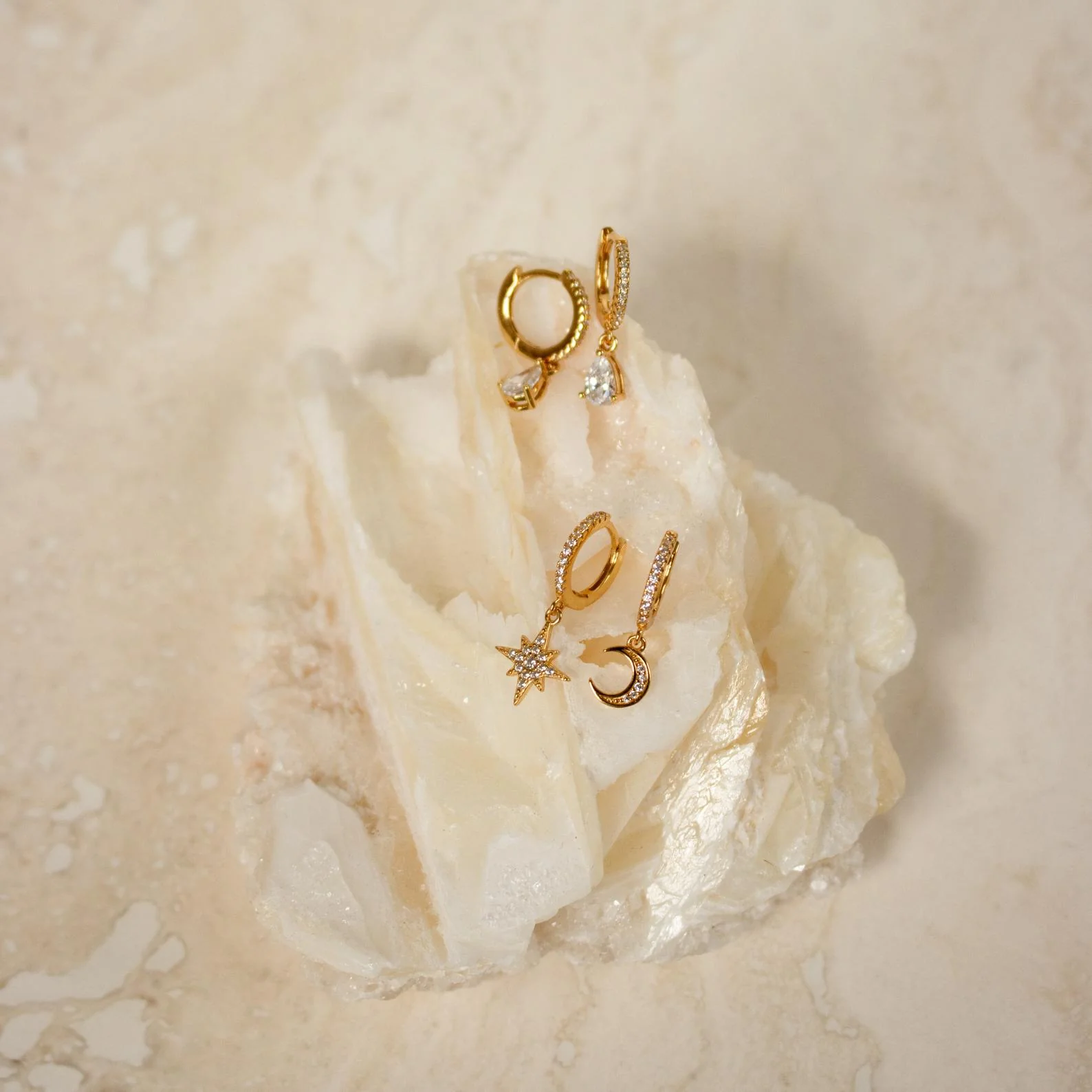 Moon and Star Huggies in 18K Gold - Image 4