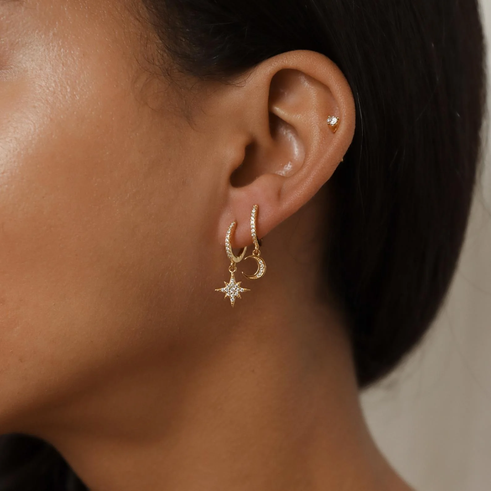 Moon and Star Huggies in 18K Gold - Image 6