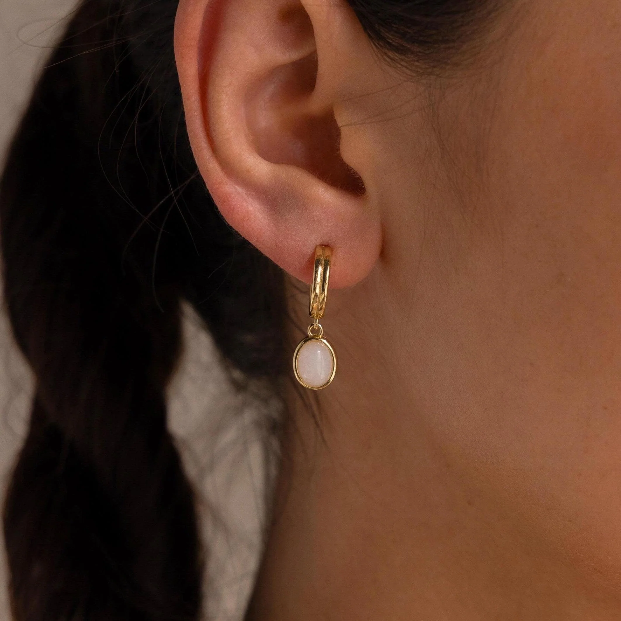 Moonstone Drop Hoops - Image 2