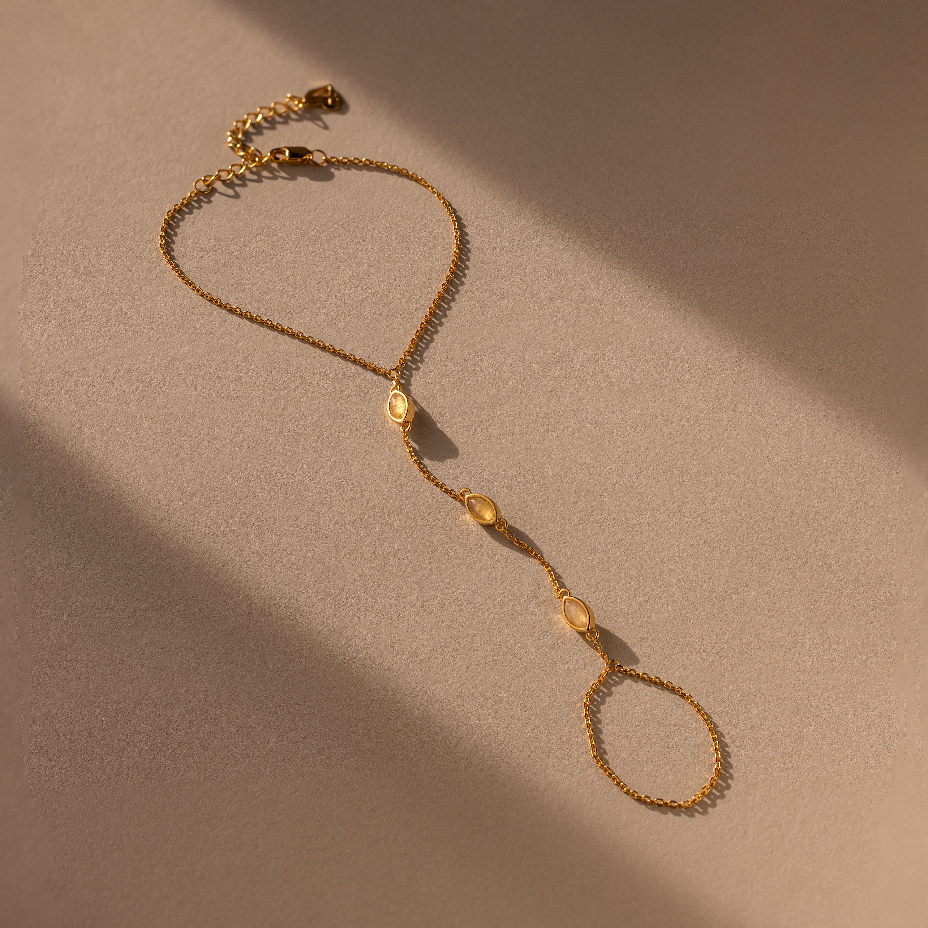 Moonstone Hand Chain Bracelet in 18K Gold - Image 2