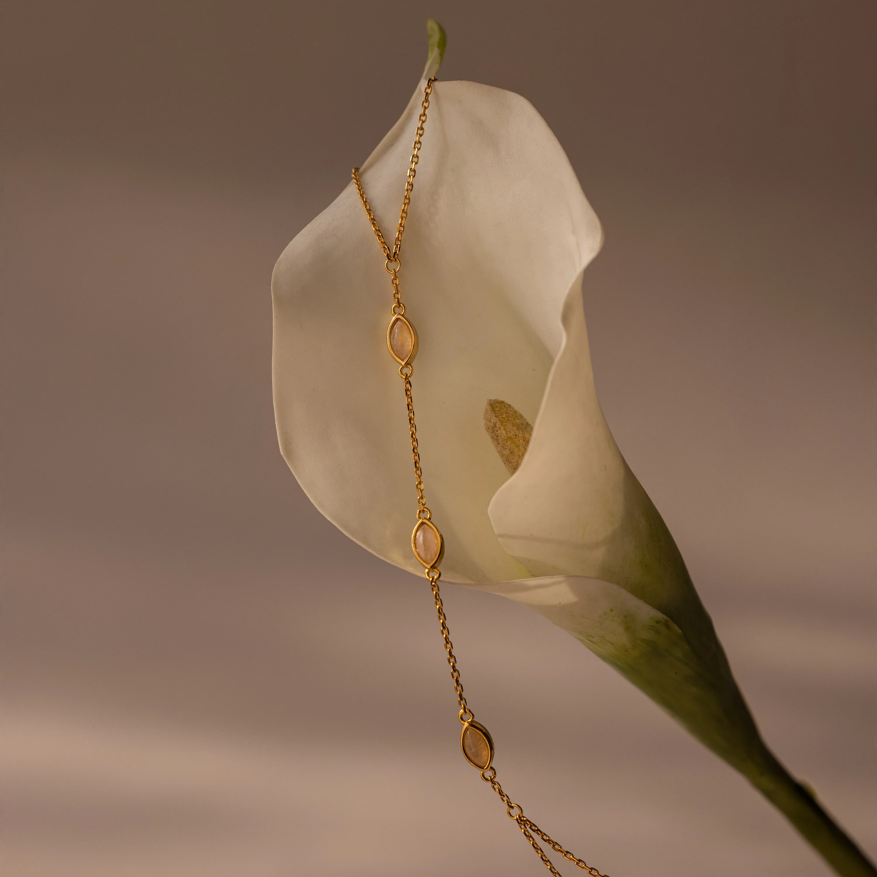 Moonstone Hand Chain Bracelet in 18K Gold - Image 8