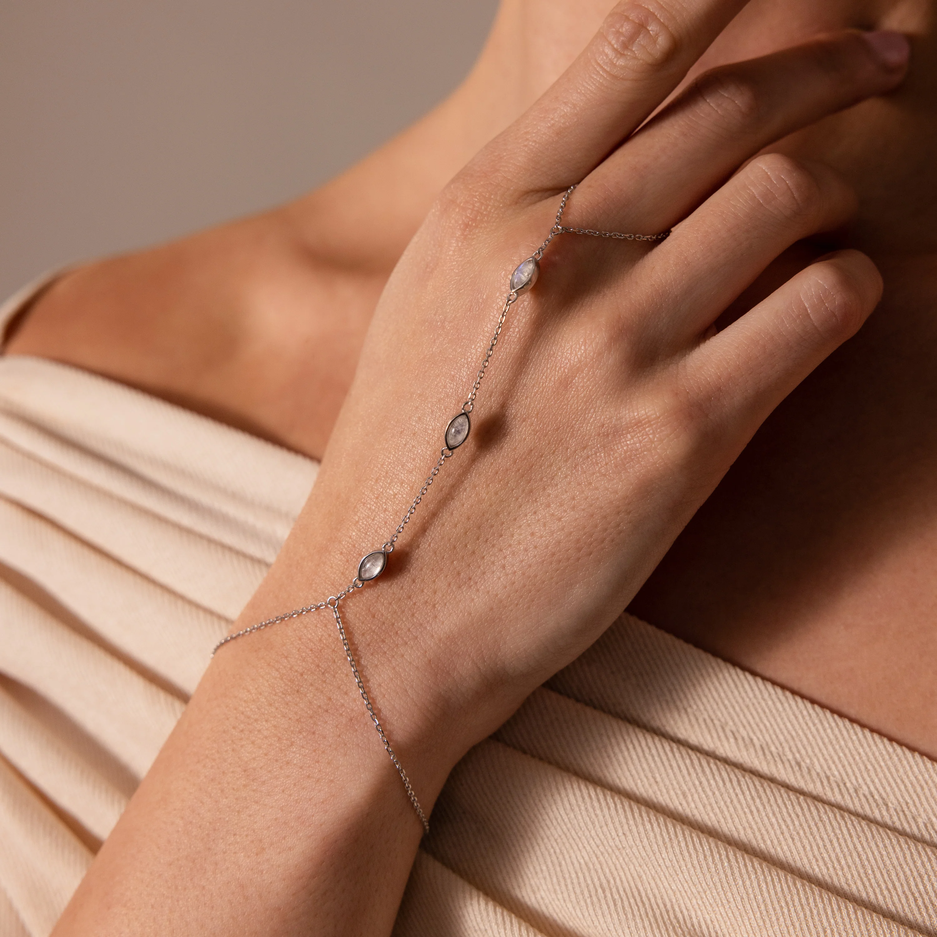 Moonstone Hand Chain Bracelet - Image 2