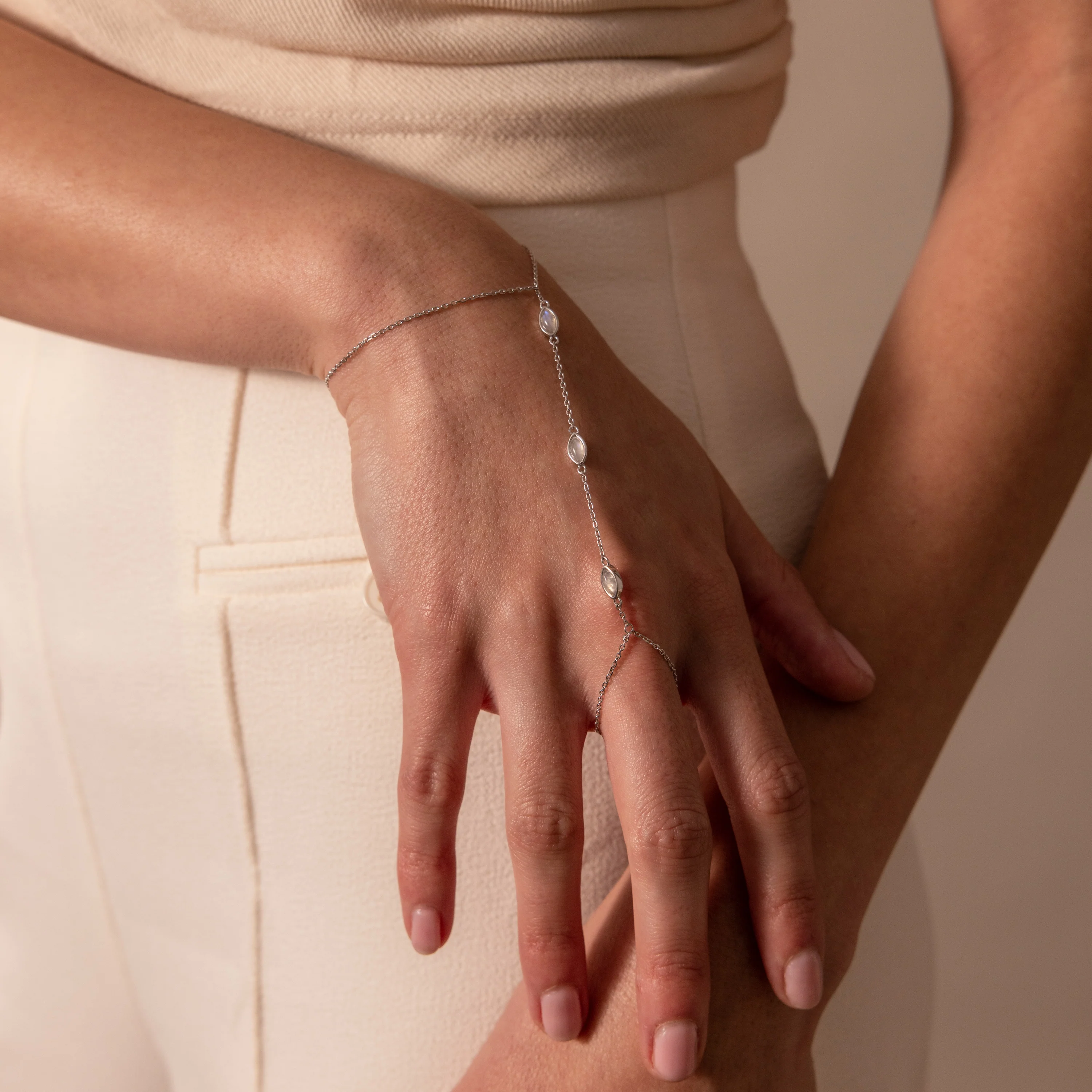 Moonstone Hand Chain Bracelet in Silver - Image 3
