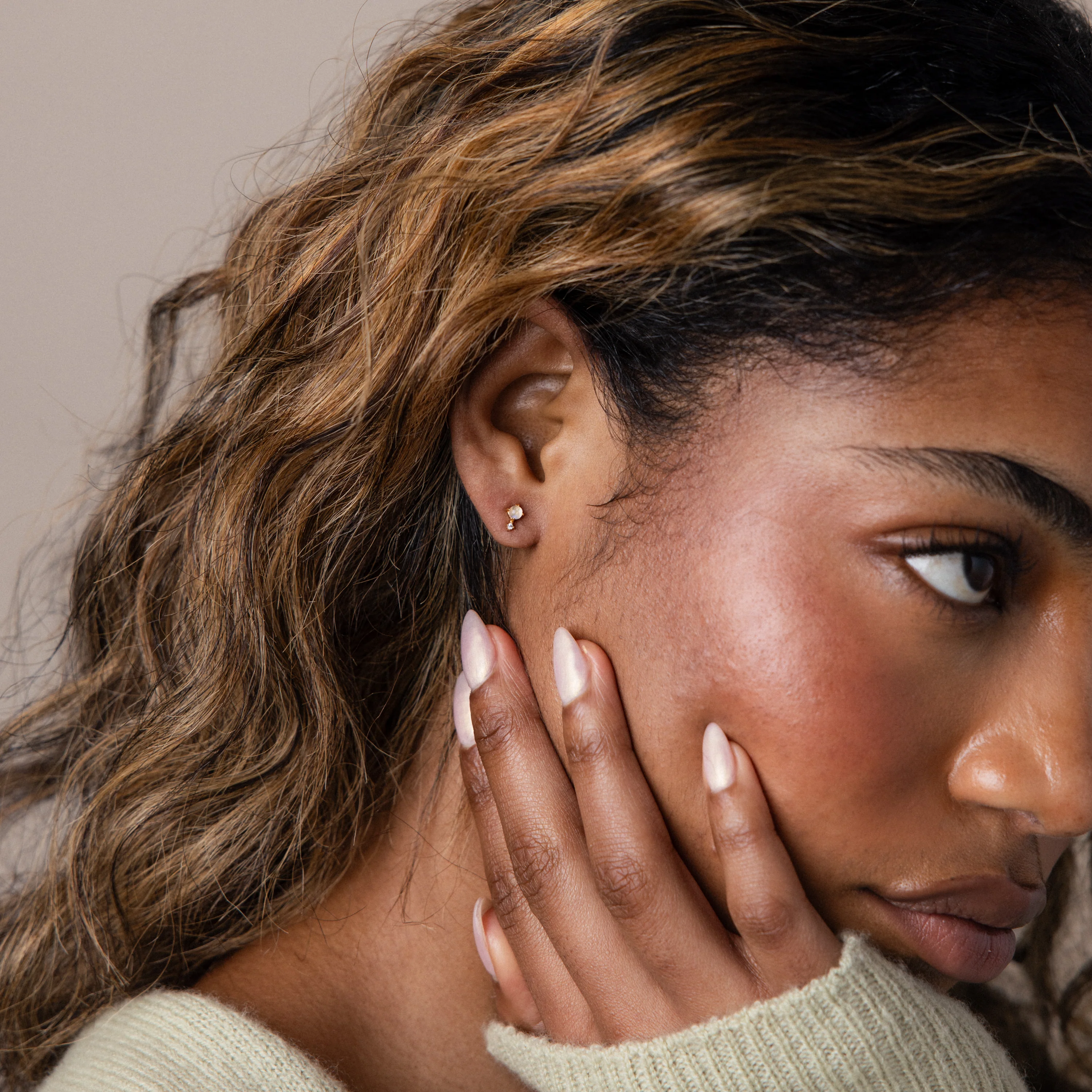 Moonstone Orbit Studs in 18K Gold - Image 4