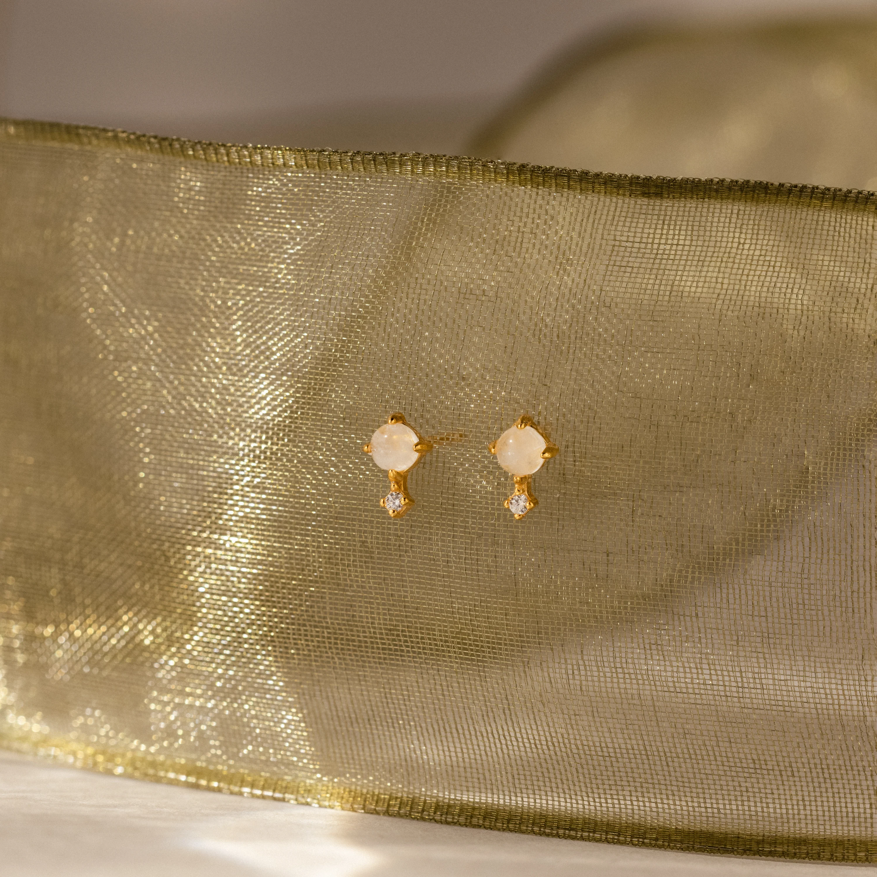 Moonstone Orbit Studs in 18K Gold - Image 7
