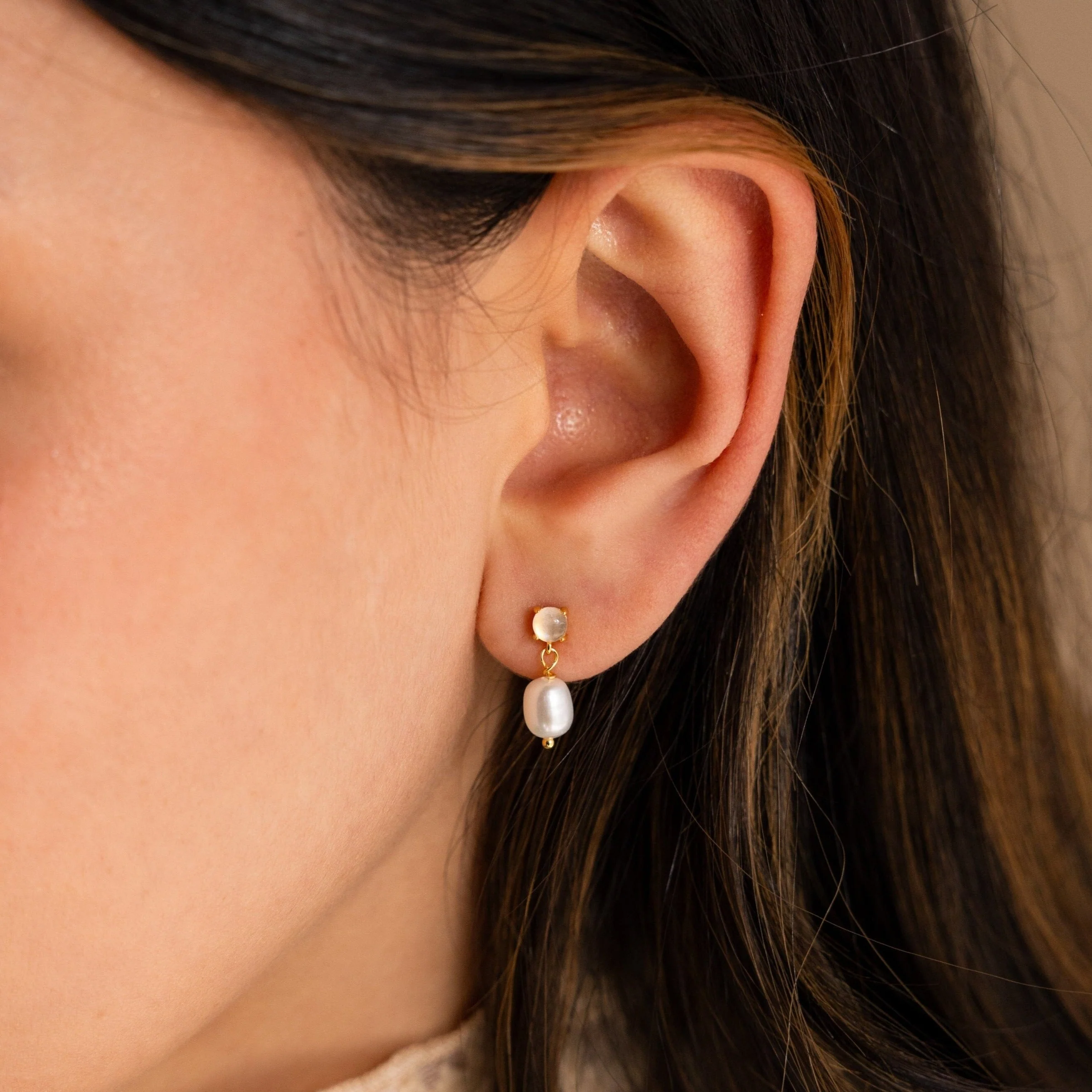 Moonstone Pearl Drop Earrings - Image 2
