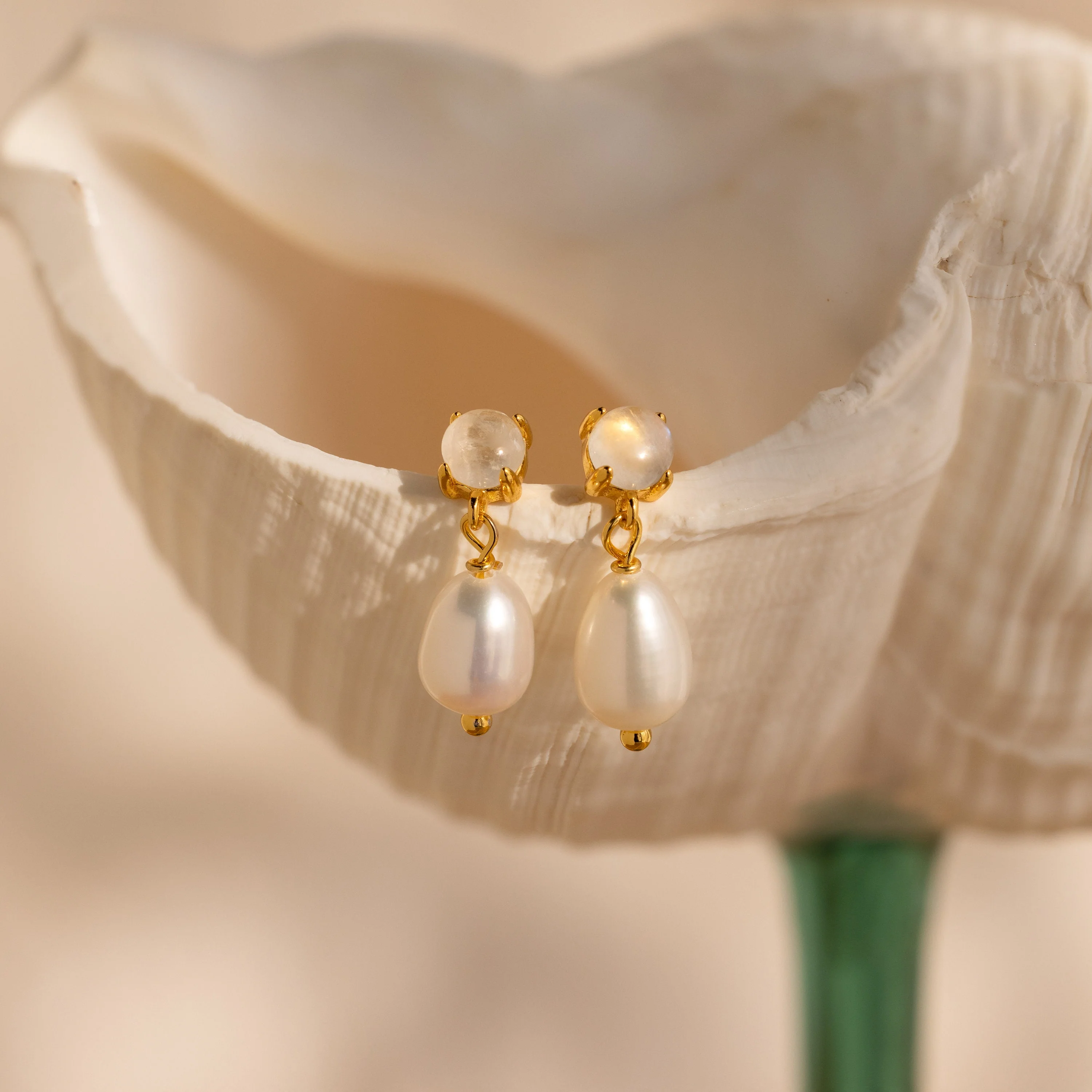 Moonstone Pearl Drop Earrings - Image 7