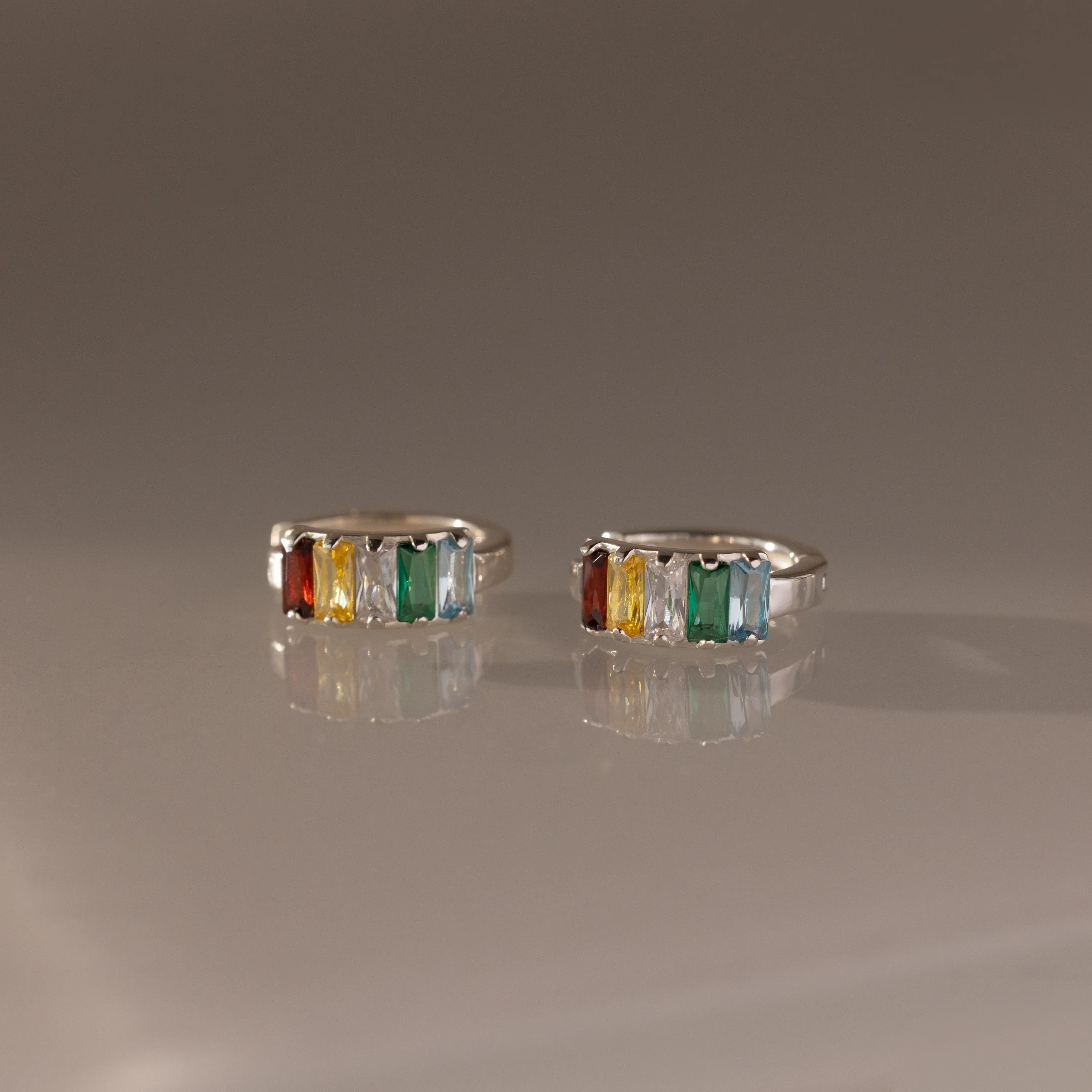 Multiple Baguette Birthstone Huggies in Silver - Image 3