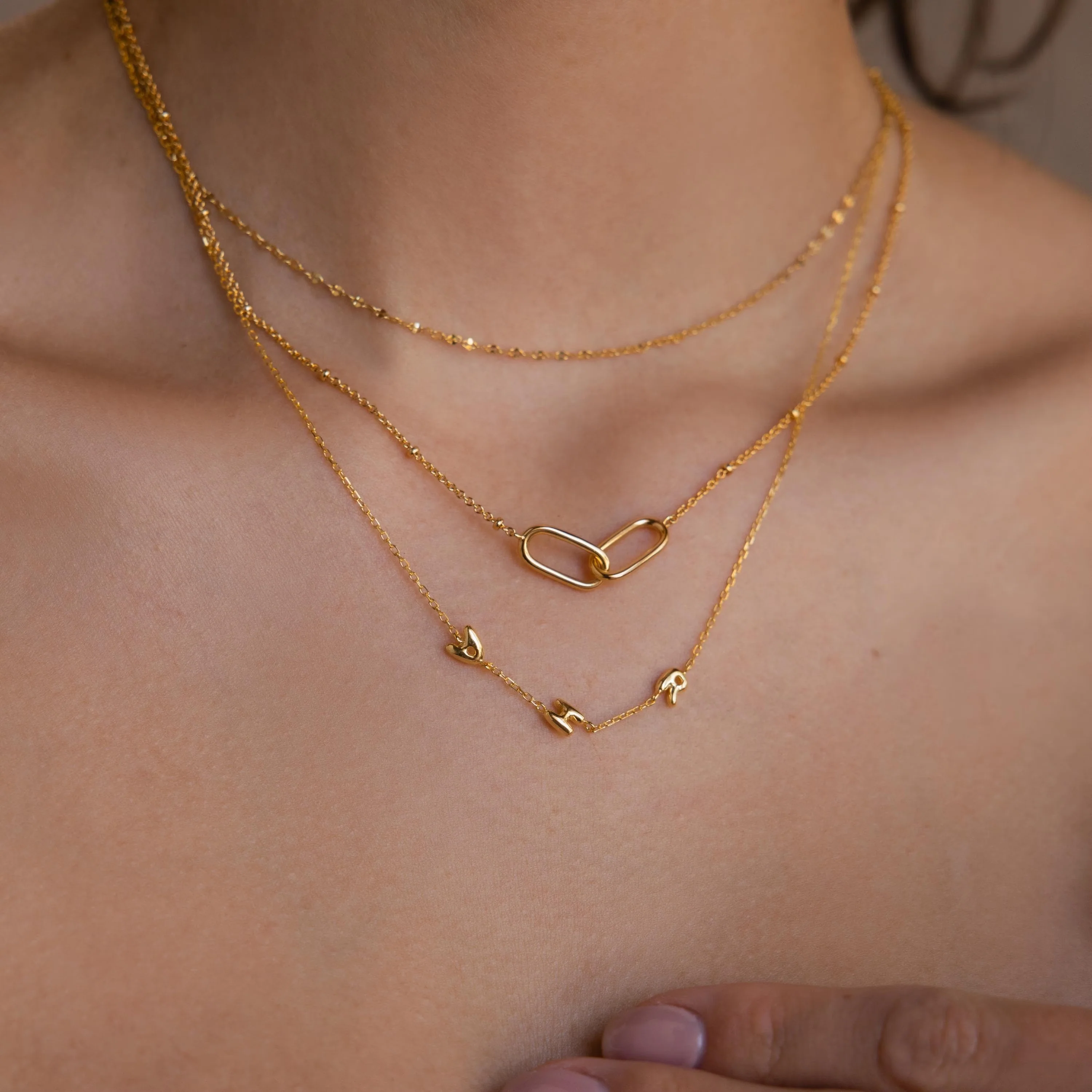 Multiple Bubble Letter Necklace in 18K Gold - Image 4