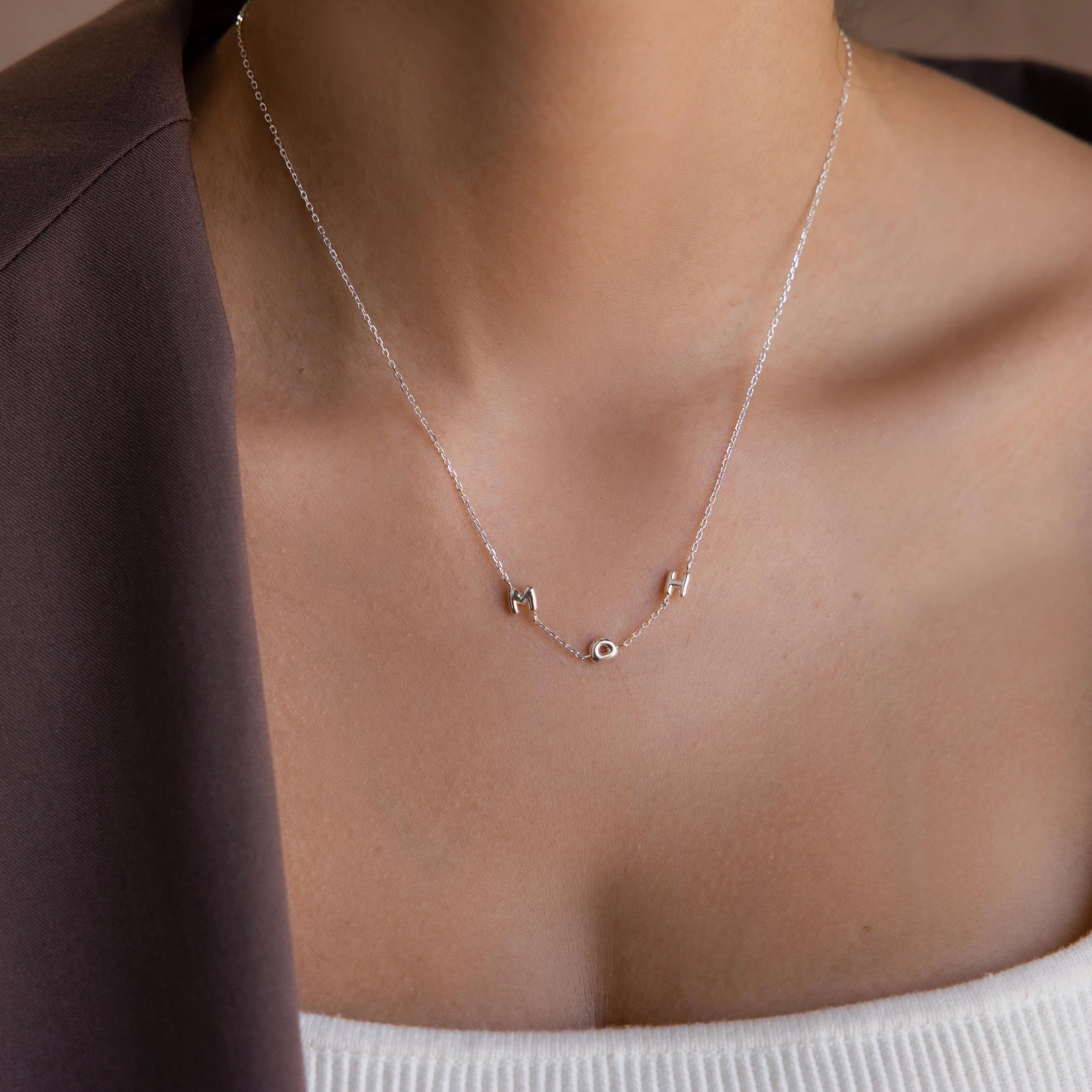 Multiple Bubble Letter Necklace in Silver - Image 4