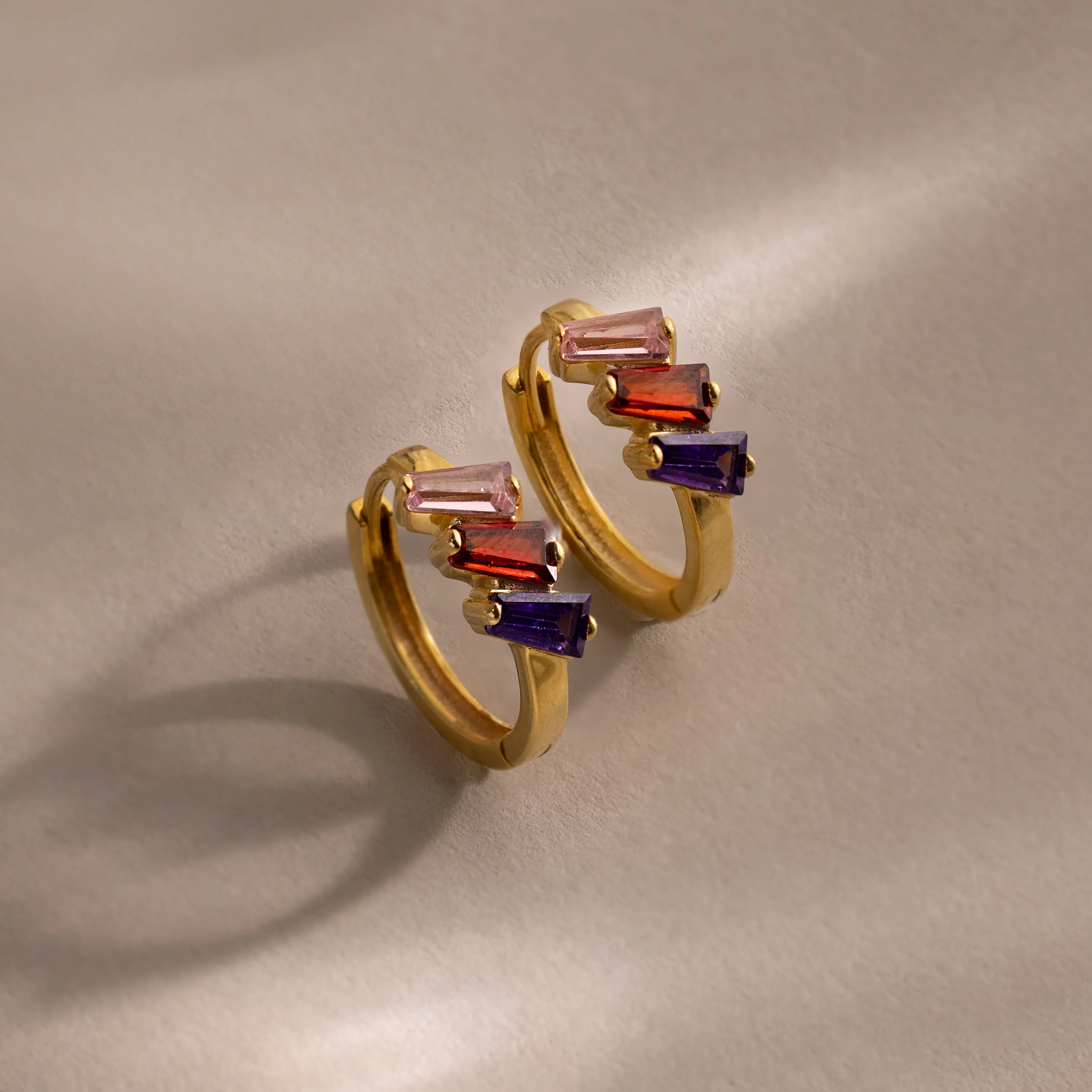 Multiple Tapered Birthstone Huggies
