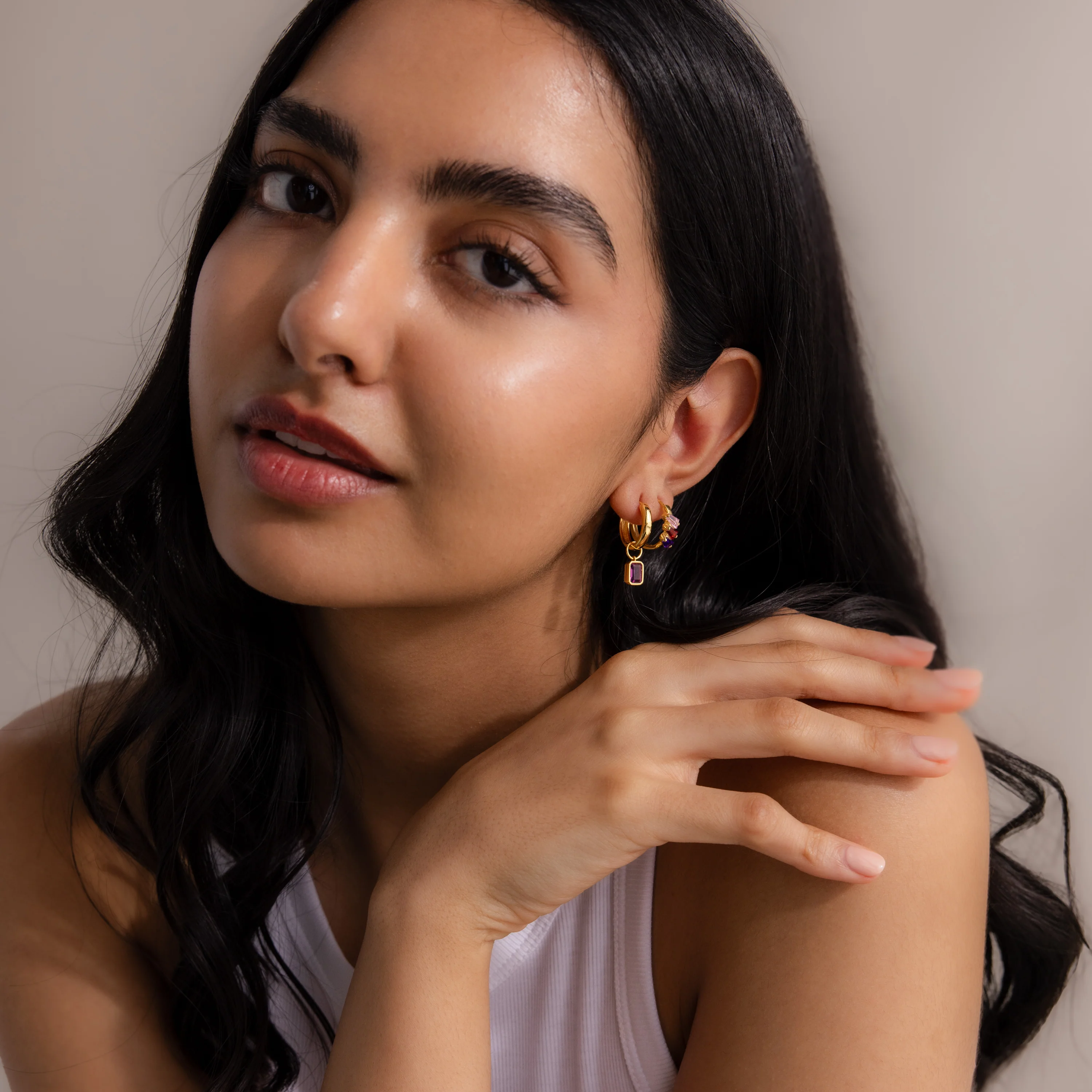 Multiple Tapered Birthstone Huggies - Image 6