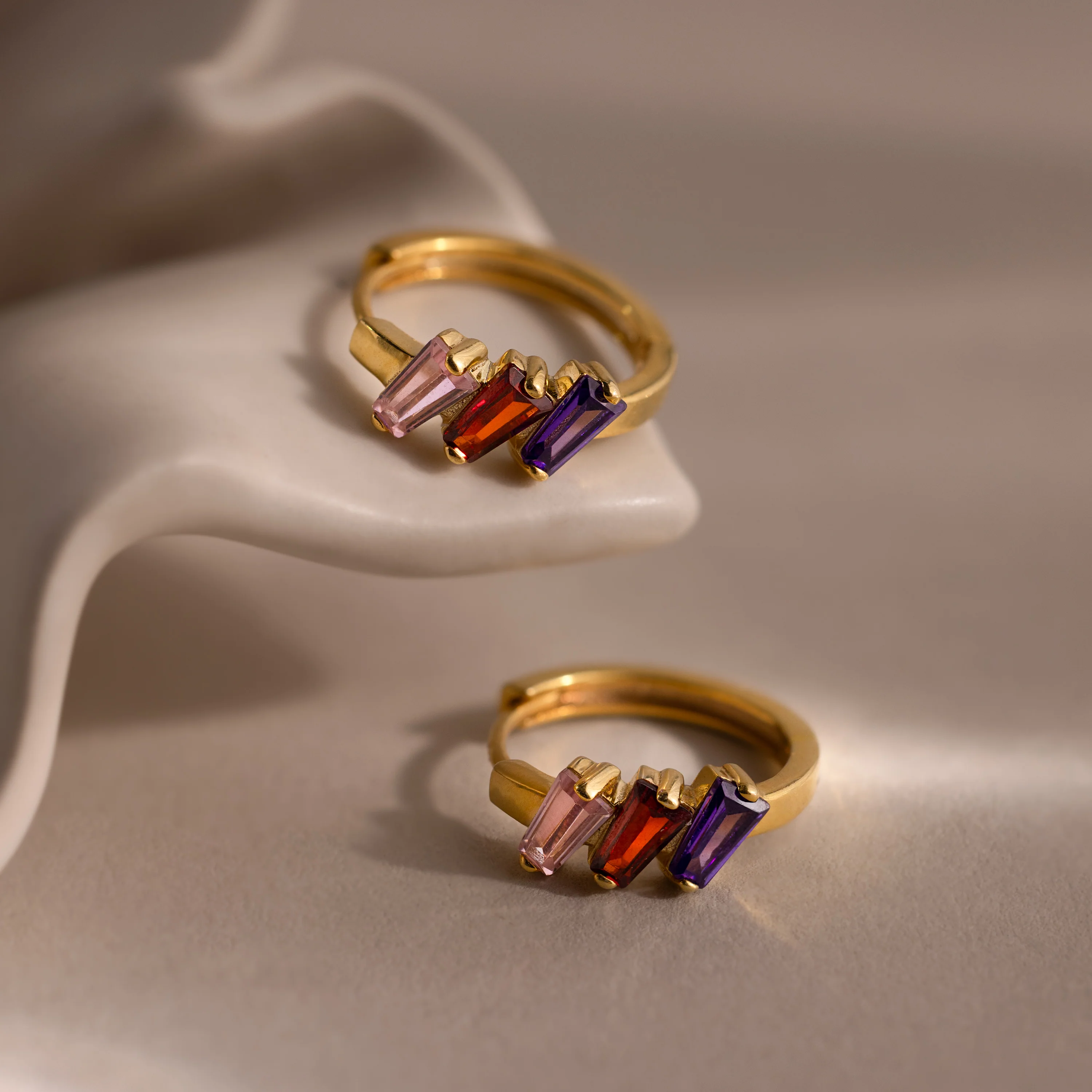 Multiple Tapered Birthstone Huggies - Image 7