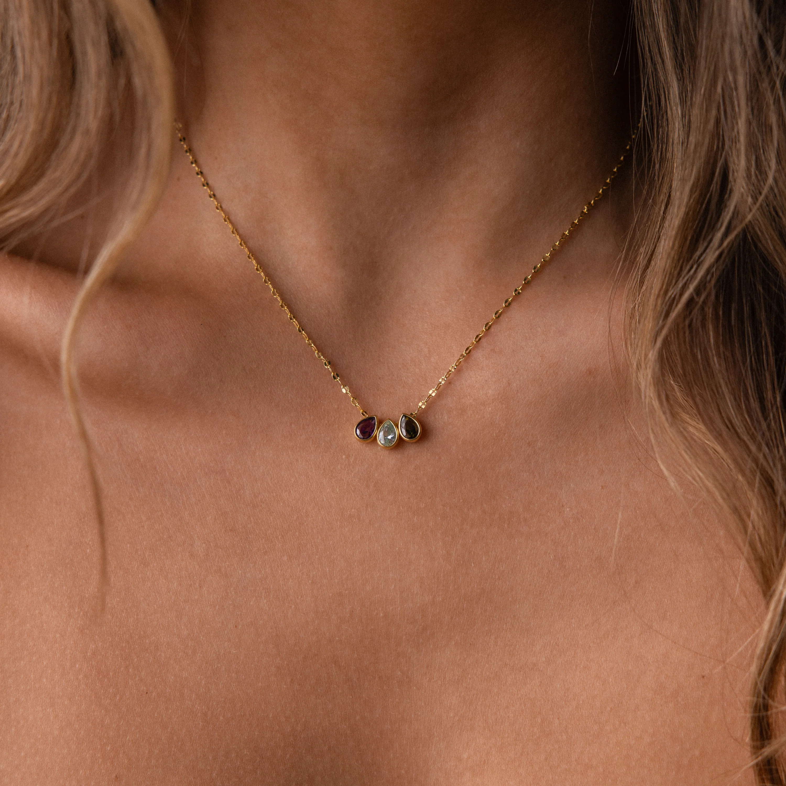 Multiple Teardrop Birthstone Necklace in 18K Gold - Image 2