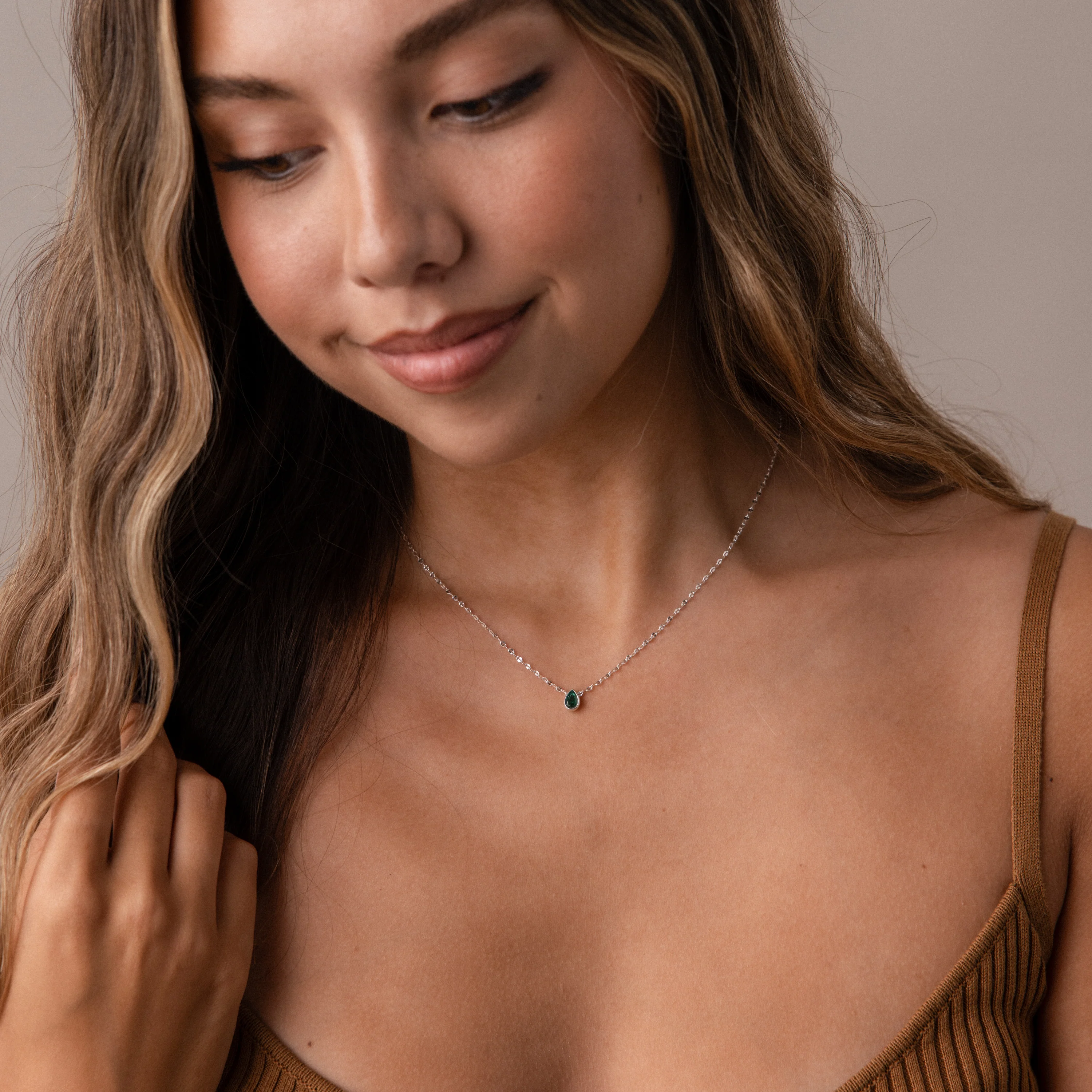 Multiple Teardrop Birthstone Necklace in Silver - Image 3