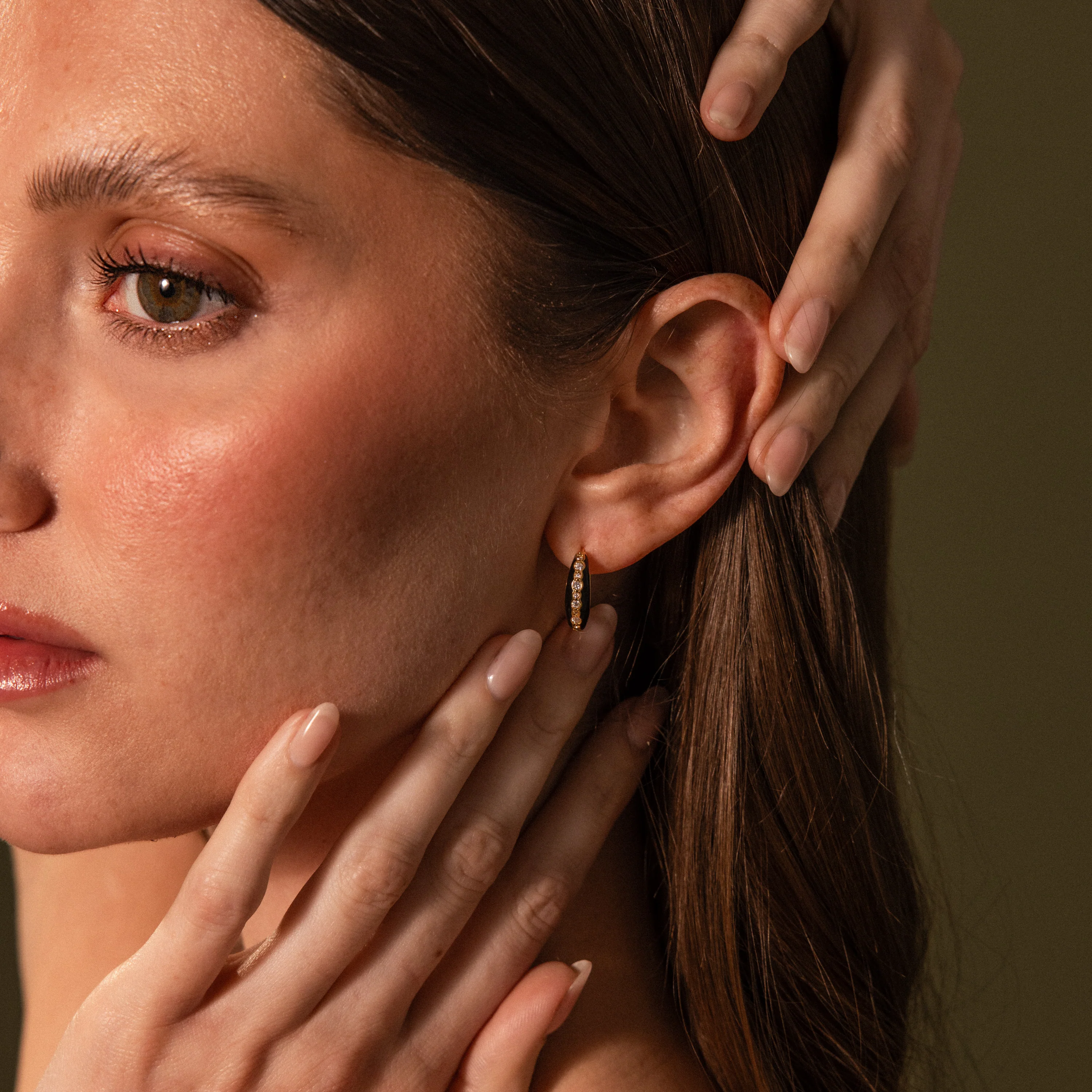 Noir Pave Dome Hoops in 18K Gold - Image 8